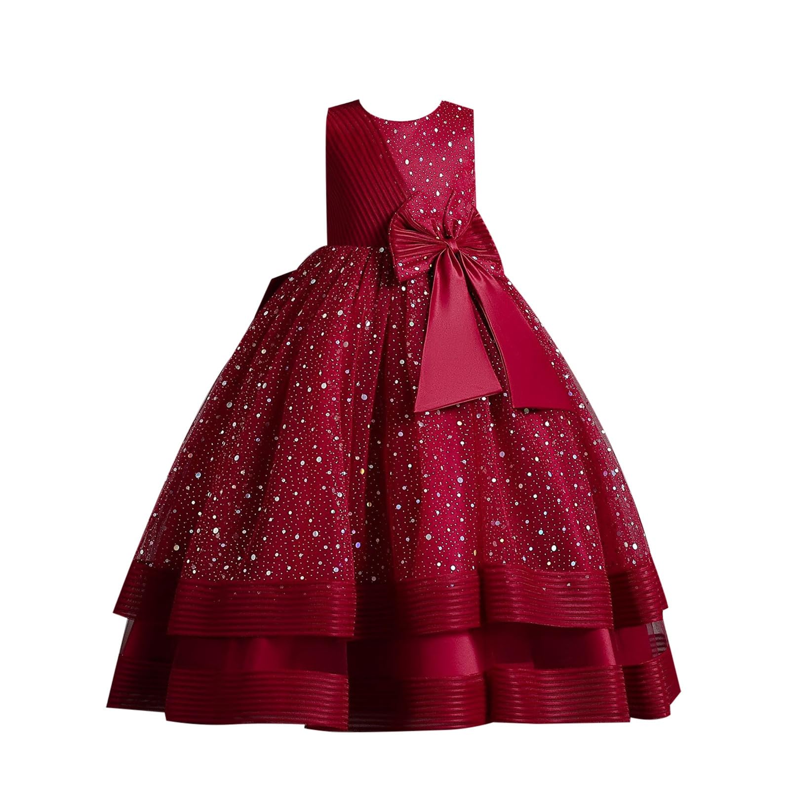 Generisch Kleid MäDchen Festlich - Paillettenkleid mit Großer Schleife Prinzessin Partykleid Blumenmädchen Festliche Ballkleidung für Elegantes Glitzerndes Tüllkleid