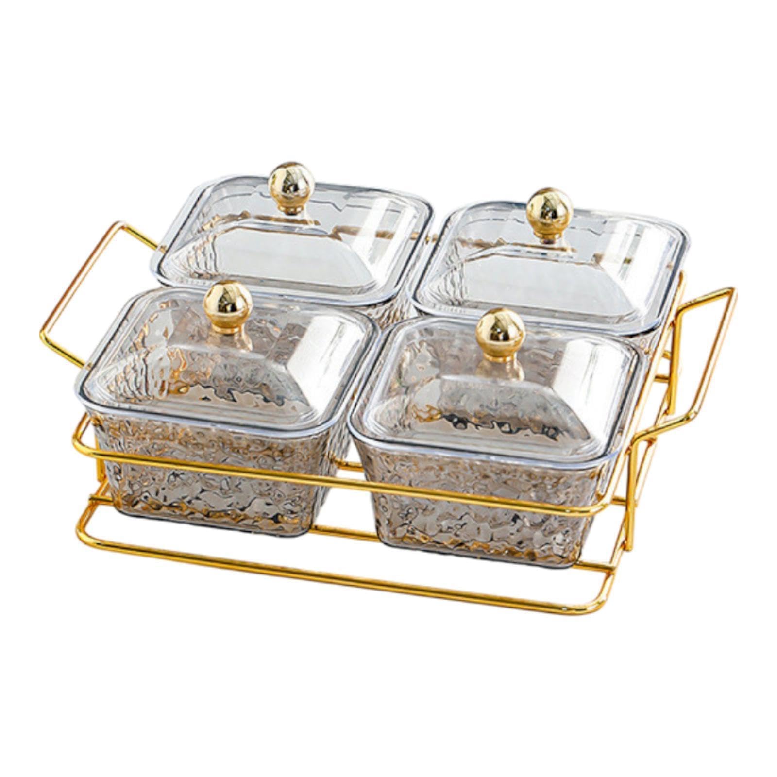 PIXZCSA Appetizer Serving Tray With Stand Snack Dishes Multi Grids Divided Serving Container Candy Dish Platter Living Room, 4 Girds