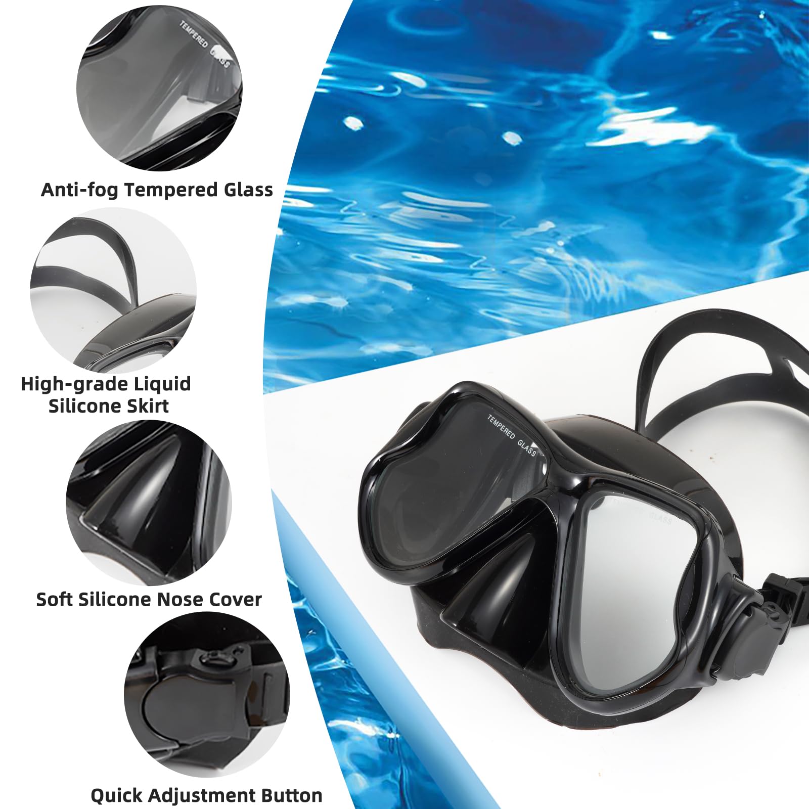 Maska do nurkowania, maska do nurkowania z przeciwmgielnym szkłem hartowanym HD, osłona na nos, maska do nurkowania dla dorosłych, nurkowania, snorkelingu, pływania