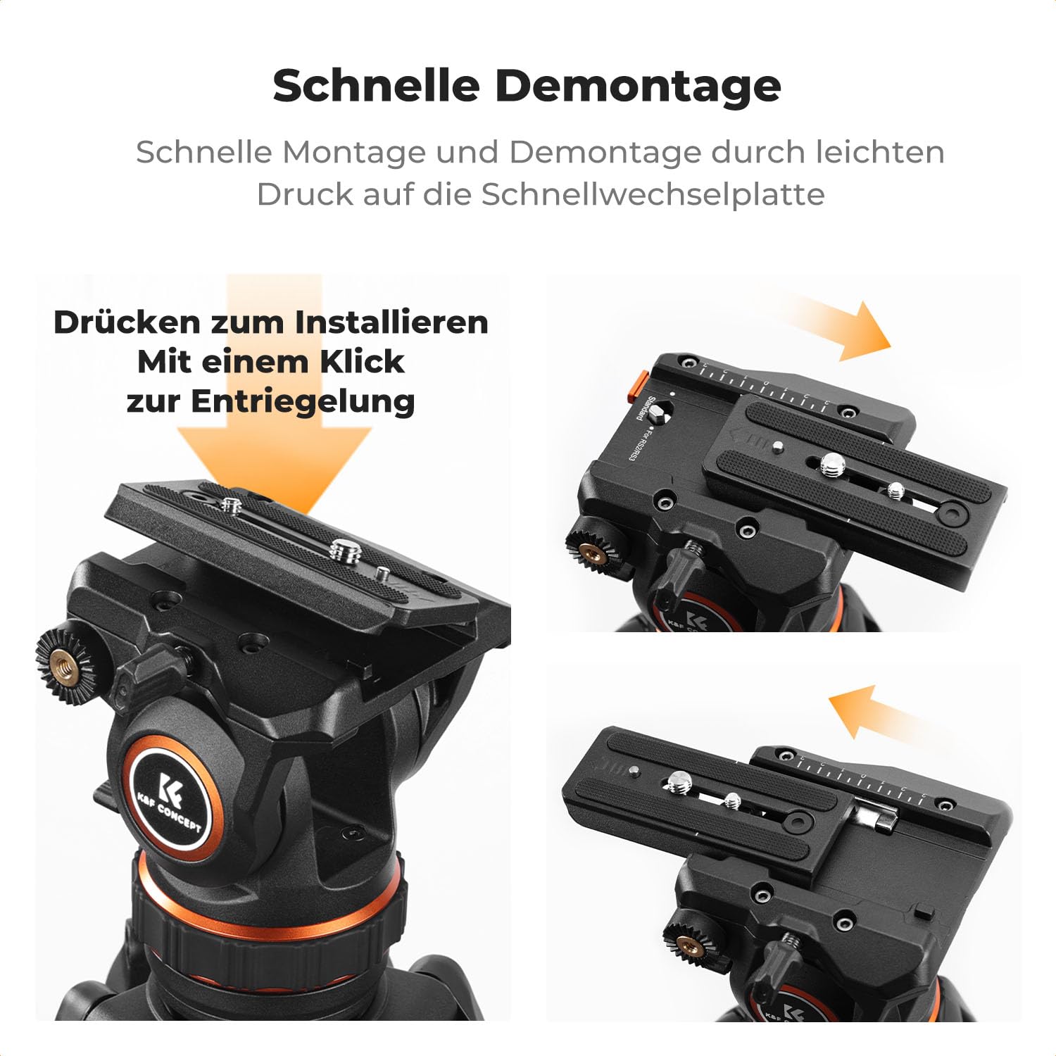 K&F CONCEPT BV40 Leichtgewicht Fluid Videokopf, seidenweiche und stabile Stativkopfhalterung, kompatibel mit DSLRs, Filmkameras usw., maximale Tragkraft 8kg, Stativkopf für 360° Panorama