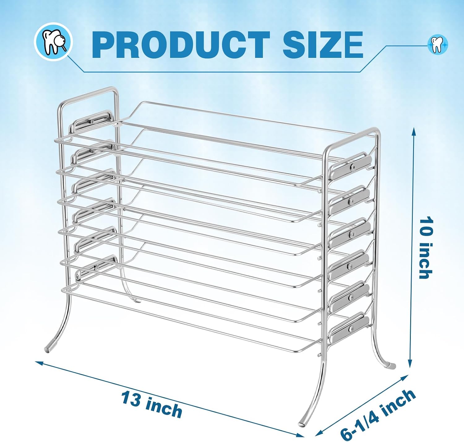 Moxweyeni Dental Instrument Tray Rack for Size F Trays 6-Tier Dental Organizer Chrome Plated Medical Tool Holder for Sterilization Friendly Corrosion (Model 300trf)