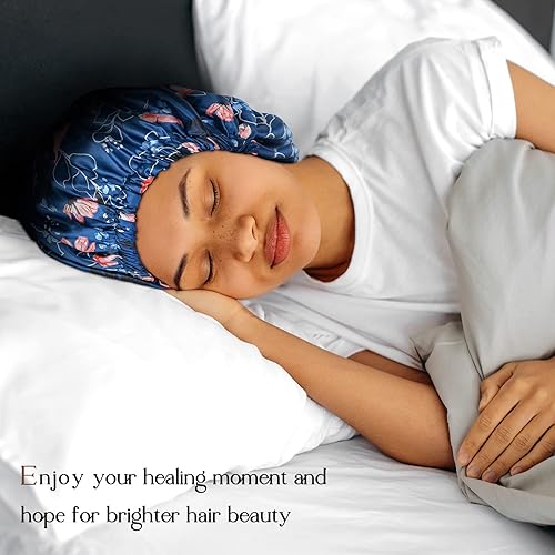 Miniatura 4 de YANIBEST Gorro de satén de doble capa de seda ajustable para el pelo para dormir para mujeres, cabello natural rizado para mamá