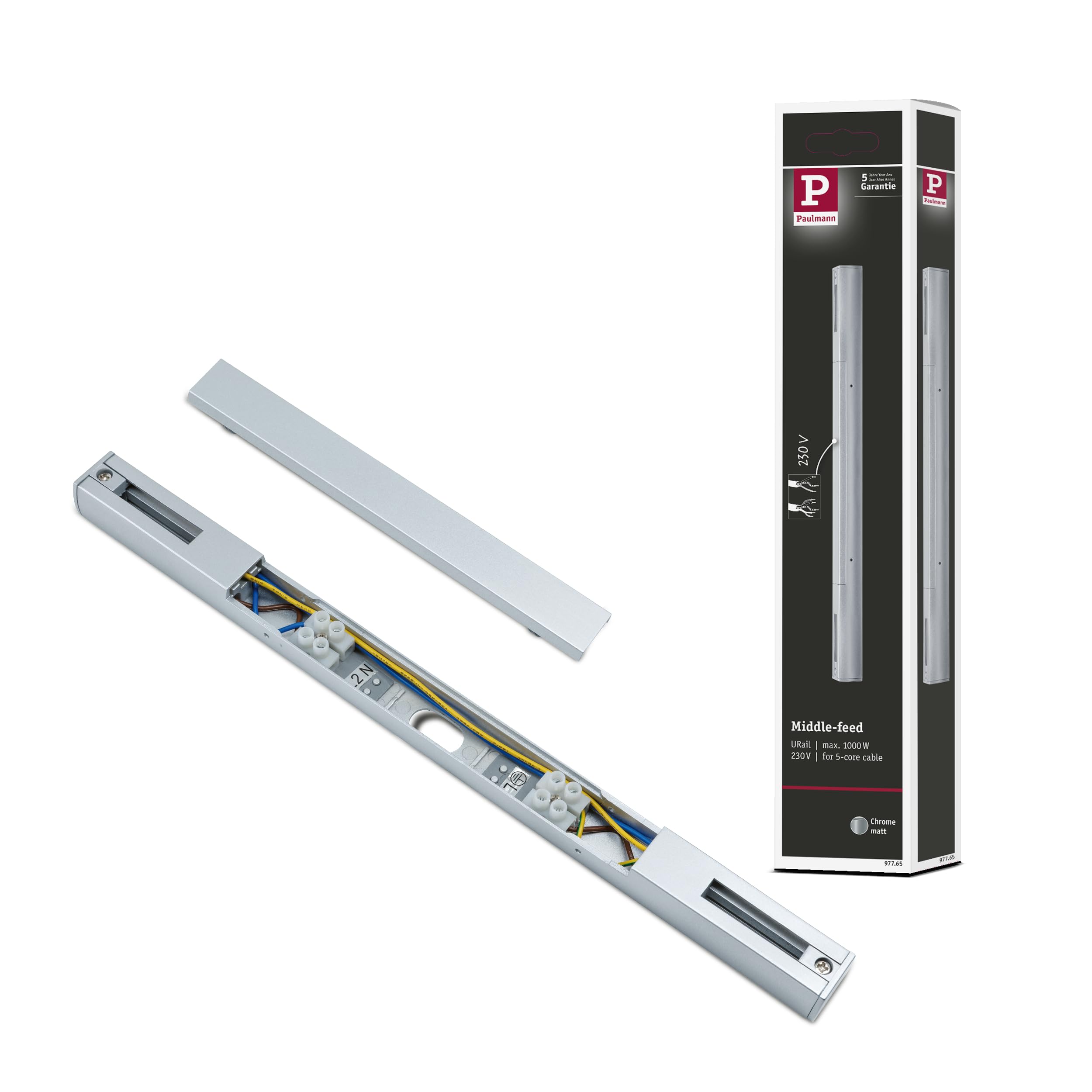 Paulmann 97765 URail Middle Feed 304x18mm max. 1000/1000W Chrome matt Rail System, 1 Stück (1er Pack)