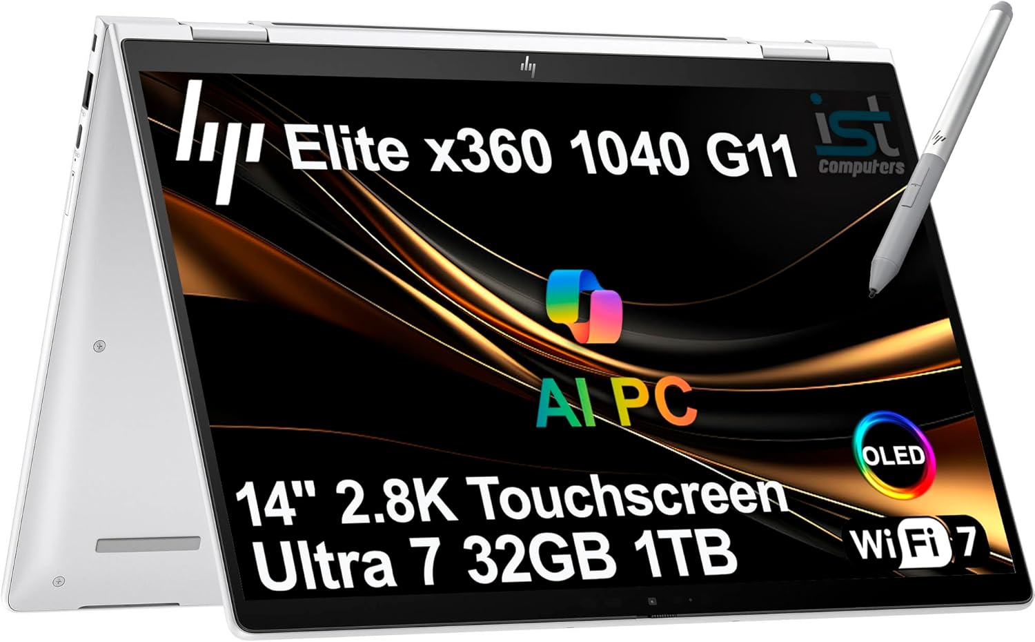 HP EliteBook x360 1040 G11 14" 2-in-1 Touchscreen Laptop (Intel Ultra 7 155H, 32GB RAM, 1TB SSD, 2.8K QHD OLED) Business AI PC, Elite X Flip G1i, IR Webcam, Backlit, FP, Rechargeable Pen, Win 11 Pro