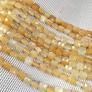 LE SKY Natural Stone Beads Square Faceted Beading Yellow Jade Gemstone Topaz Loose Beads for Jewelry Making 7.9 inches 2 Strands