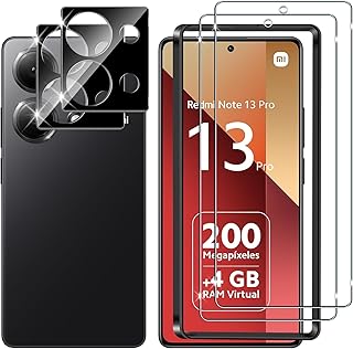 Lutree For Xiaomi Redmi Note 13 Pro 4G/Poco M6 Pro 4G Tempered Glass, 2+2 Pieces Screen Protector+Rear Camera Protector Film (Black) 9H Hardness HD Bubble-Free Anti-Scratch Screen Protectors