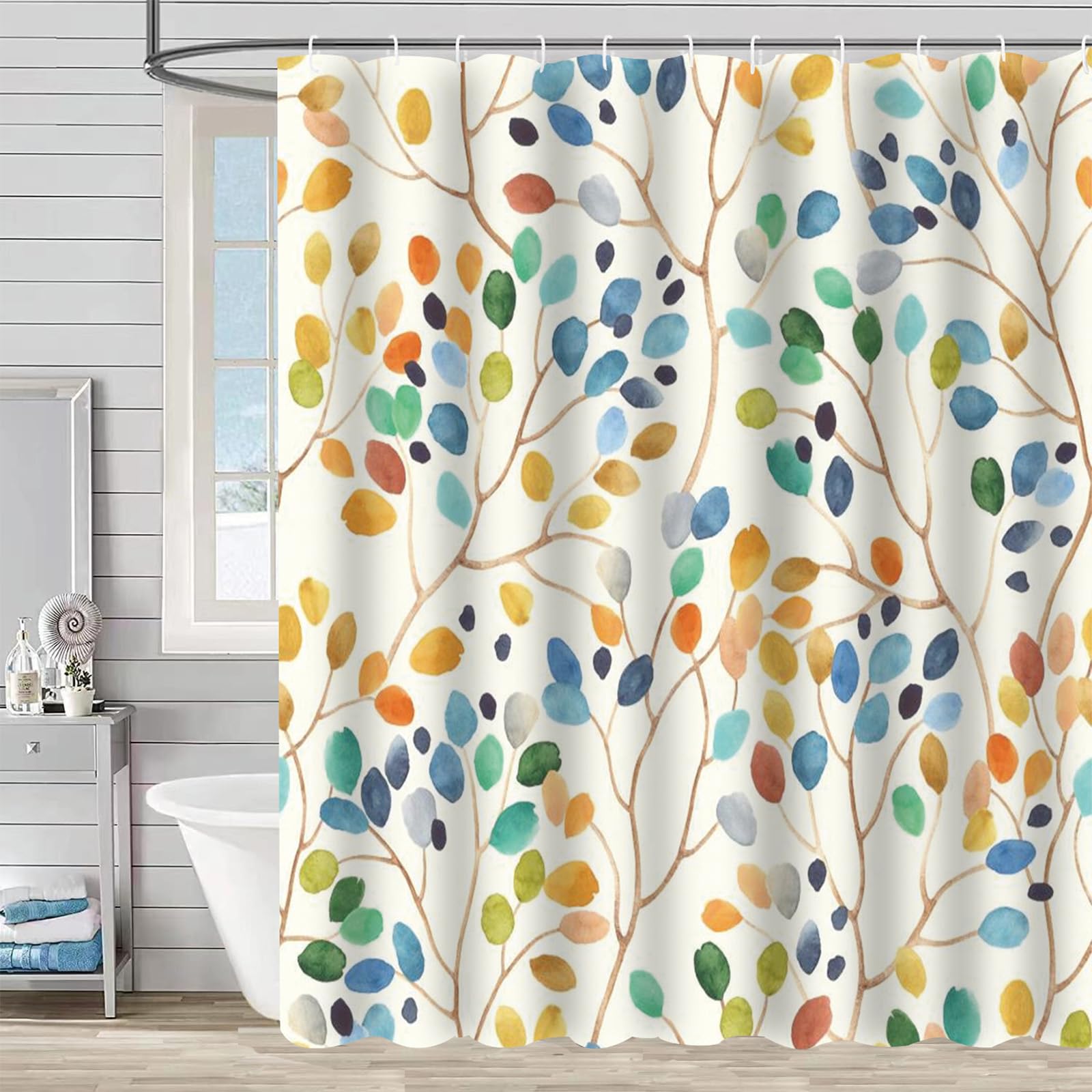 FAIRYGATE Wet Room Shower Curtain Shower Curtains Mould Proof Resistant Leaves Theme Waterproof Bathroom Curtains with 12 Hooks 180x180cm B8013