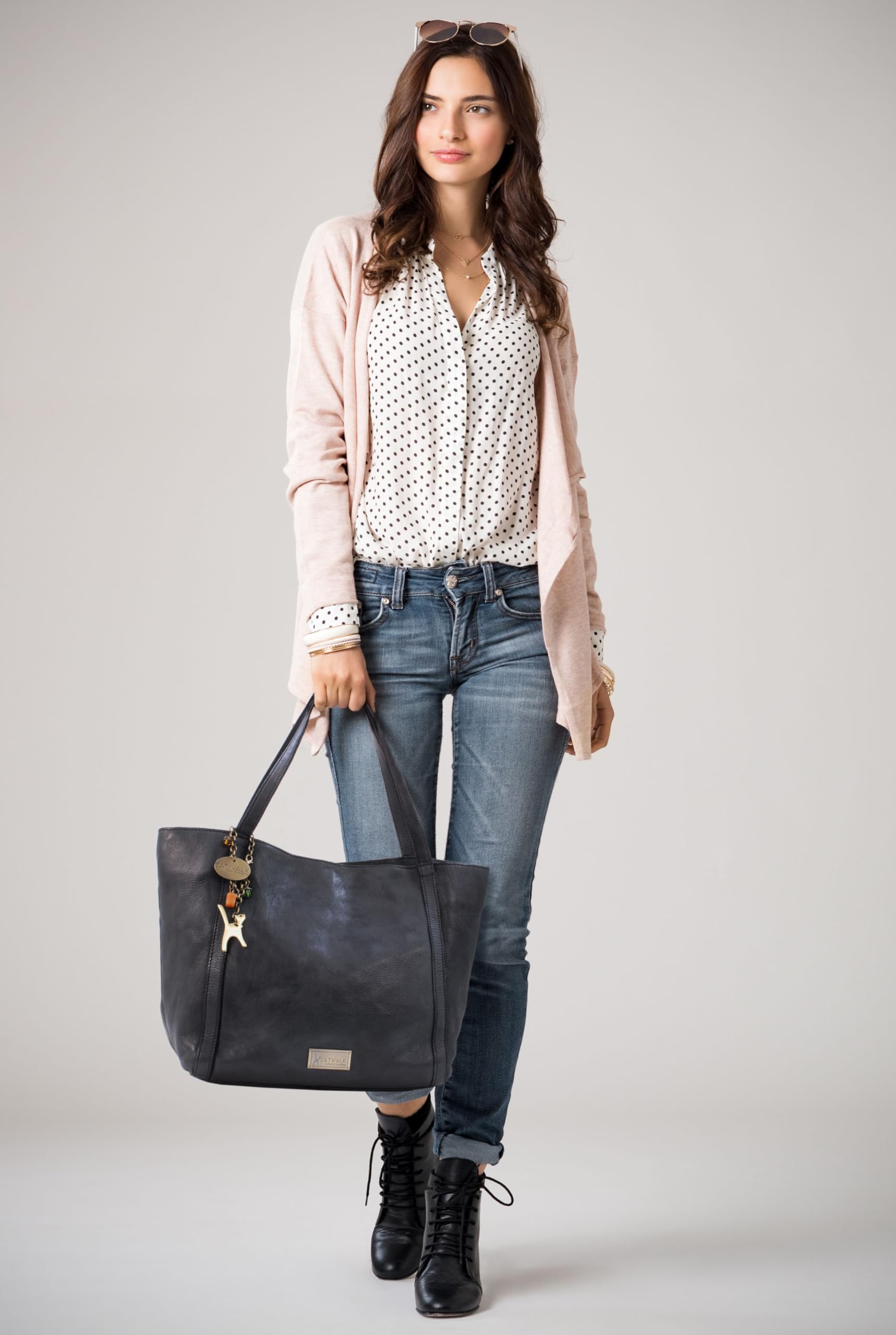 Catwalk Collection Handbags - Grande Tote Bag in Pelle Washed - Borsa a Spalla Donna - Borsa a Mano Formato A4 da Lavoro - Hazel
