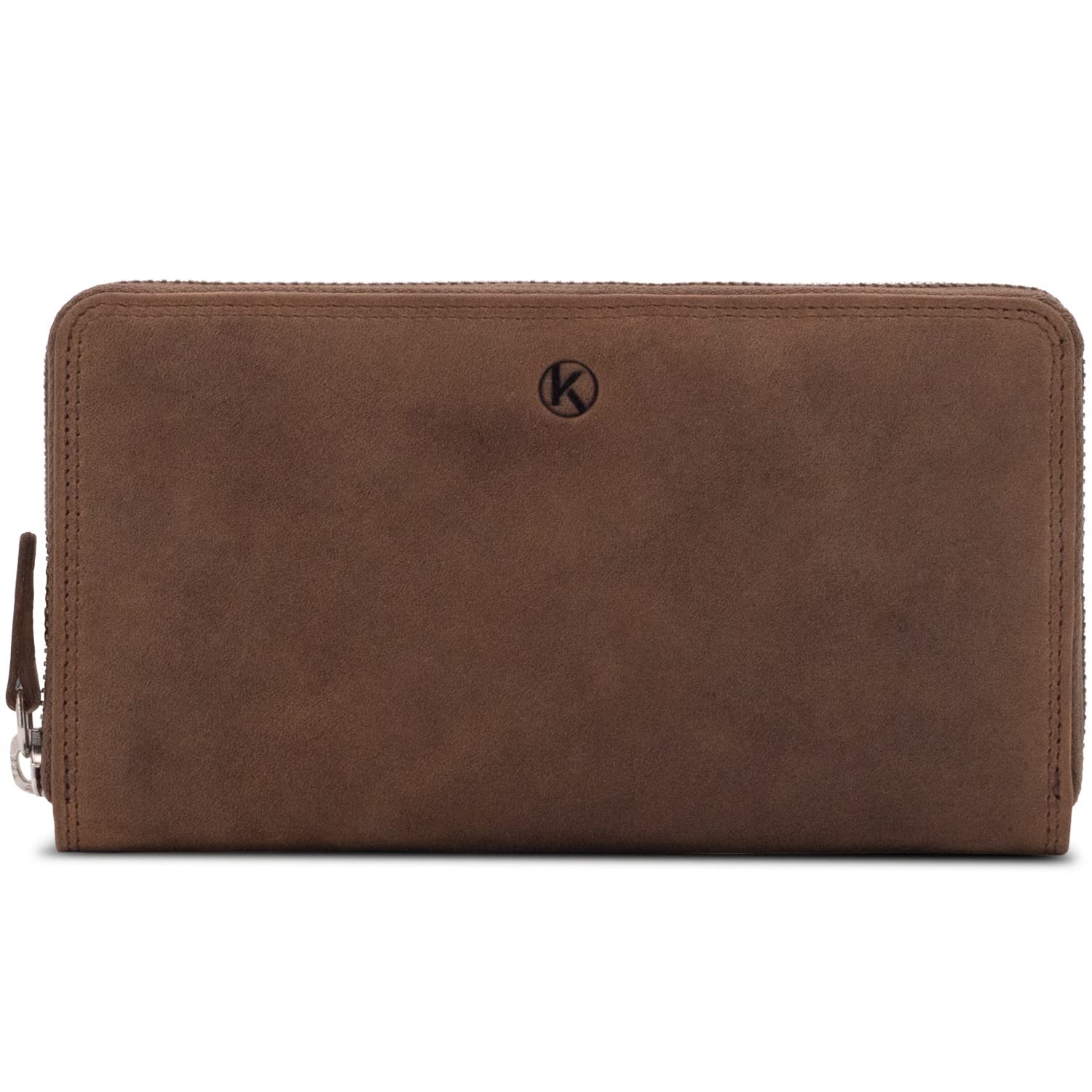 KORUTA® Geldbörse Damen Leder mit RFID Schutz I Portemonnaie Damen Groß mit Münzfach I Echtleder Geldbeutel für Frauen I Brieftasche Wallet Portmonee (Braun, Querformat)