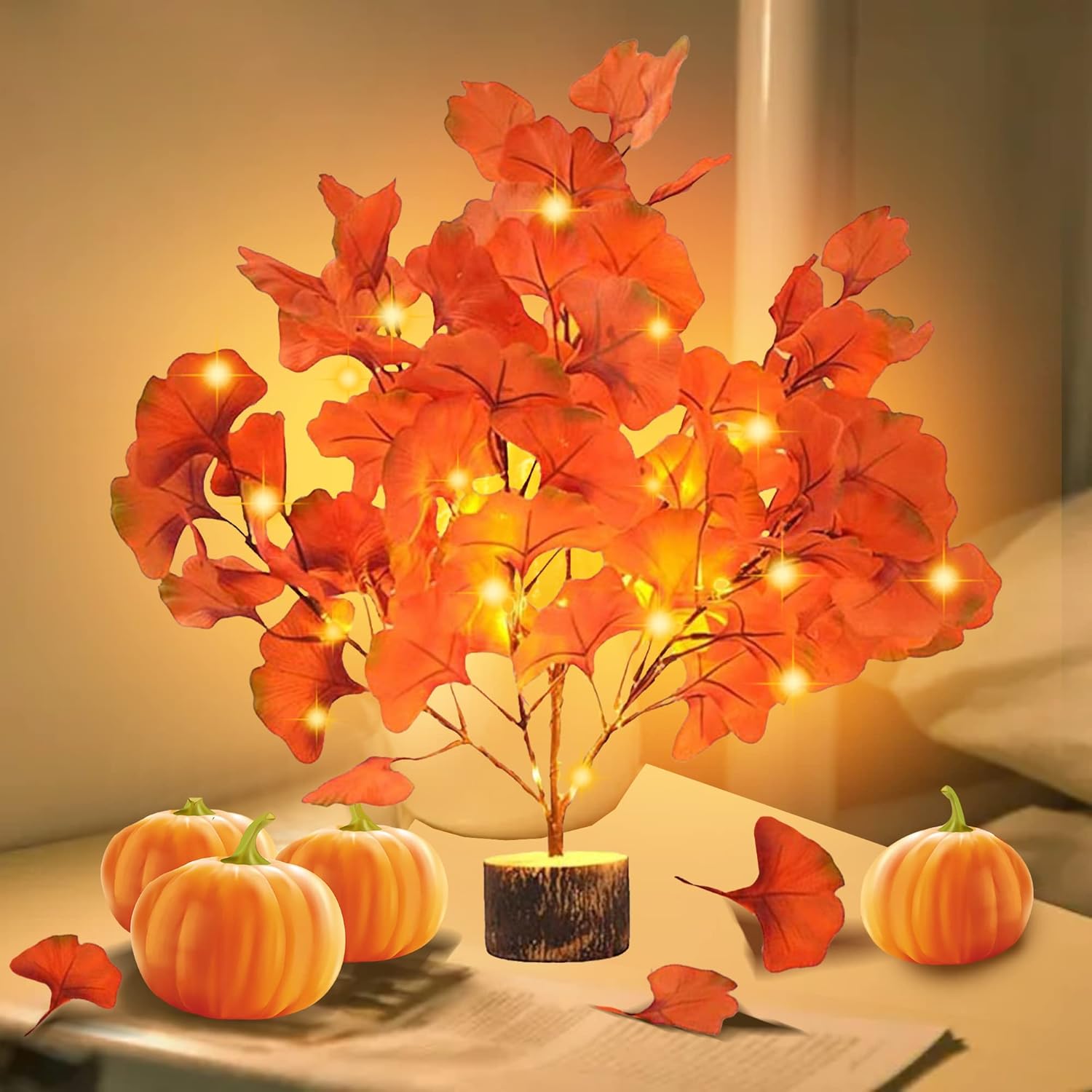 CENMORISE Fall Lighted Maple TreeThanksgiving Tabletop
