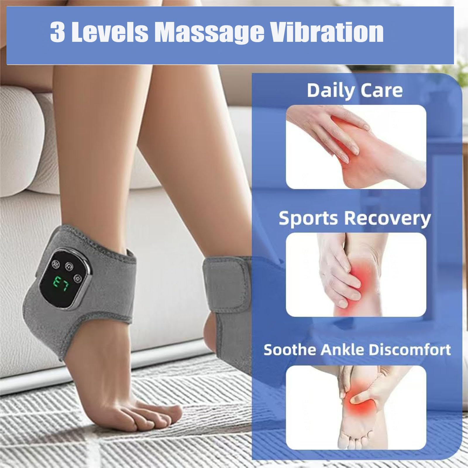 Fußmassagegerät mit 3 Vibrationsmodi und 5 Temperaturstufen USB Wiederaufladbar Foot Massager Electric für Knöchel, Ferse, Sohle, Fußgewölbe