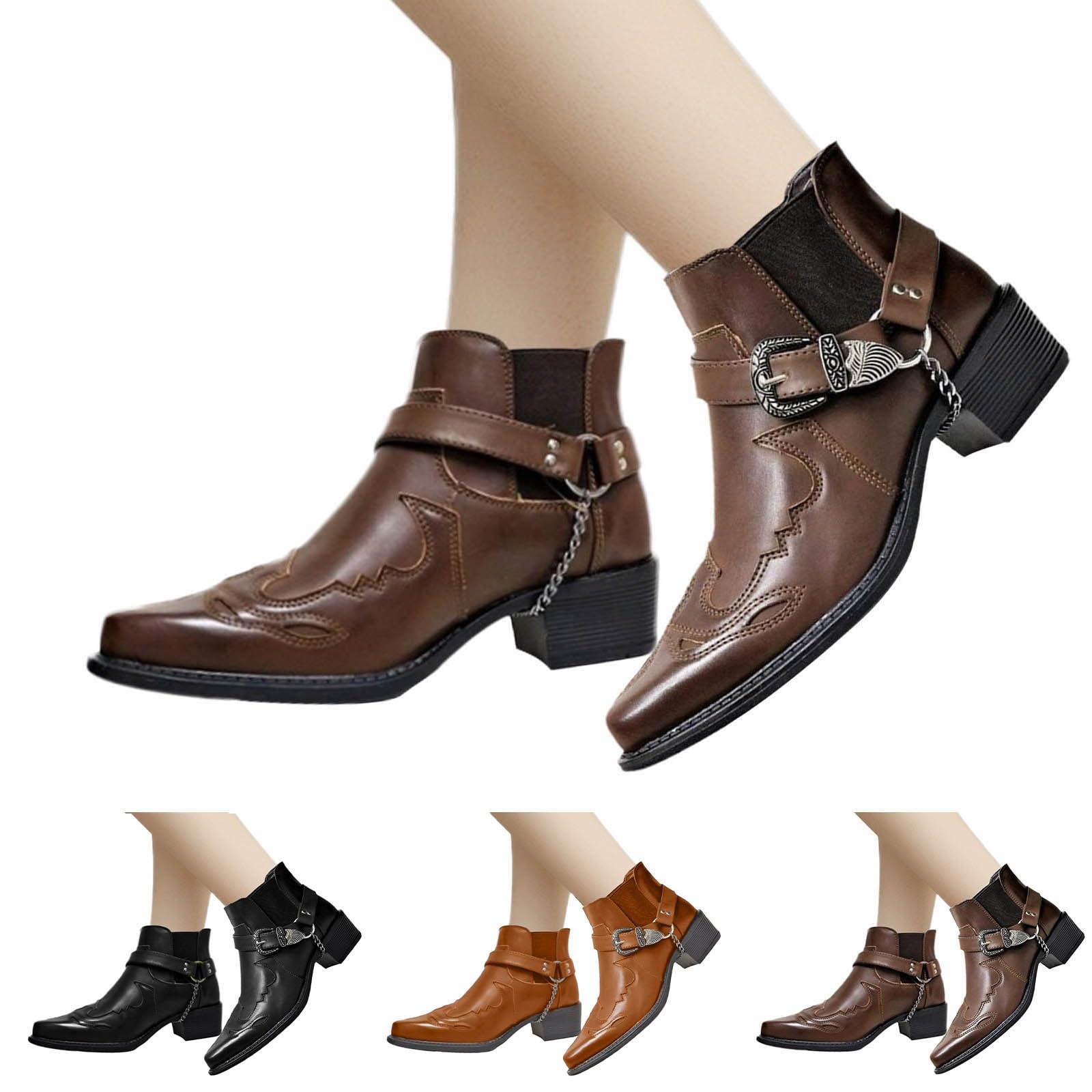 Westernstiefel Herren Vintage Cowboystiefel Damenstiefel Motorrad Biker Boots Gothic Stiefel Arbeitsschuhe Schlupfstiefel Herbst Winter Kurzschaft Stiefel Cowboy Stiefeletten Reitstiefel