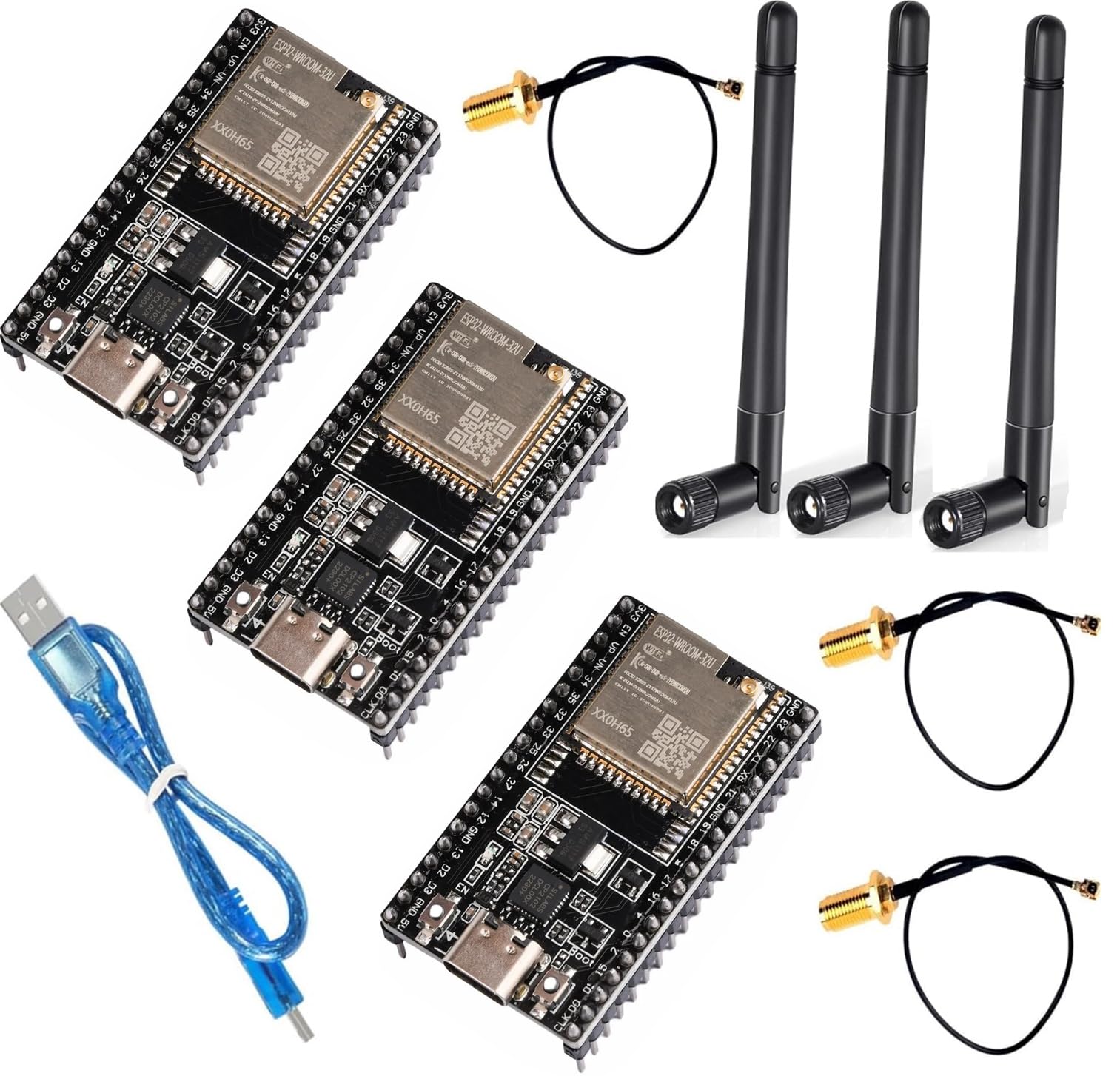 DUBEUYEW ESP32-DevKitC core Board Typ C ESP32 Entwicklungsboard ESP32-WROOM-32U für Arduino mit Antenne und Kabel (3 Stück)