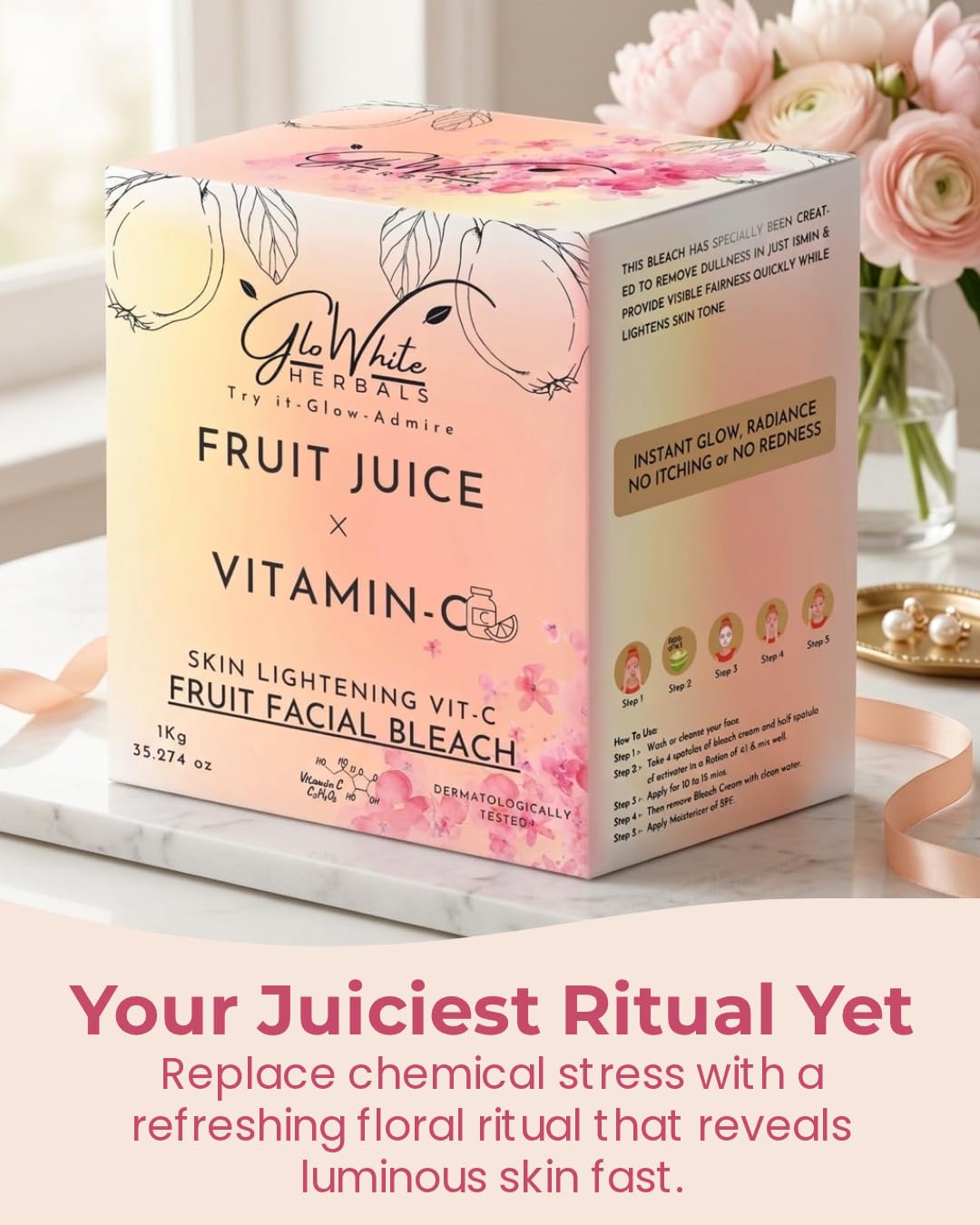 GloWhite Herbals Vitamin-C Fruit Bleach For Face For Women | Instant Brightening & Fairness Face & Body Bleach | No-Itching & No-Redness Formula | For All Skin type | 1kg 4