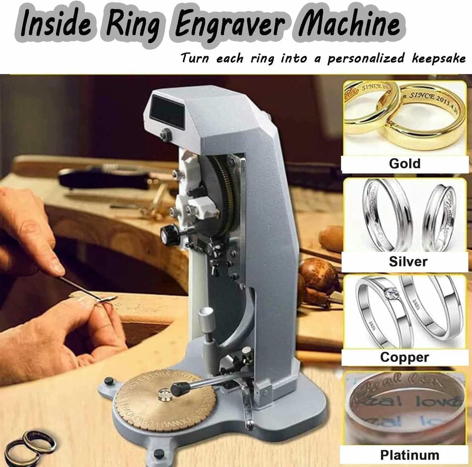 Maszyna do grawerowania dla par – łatwy grawer DIY do rzeźbienia inicjałów, dat i wiadomości na obrączkach ślubnych i zaręczynowych