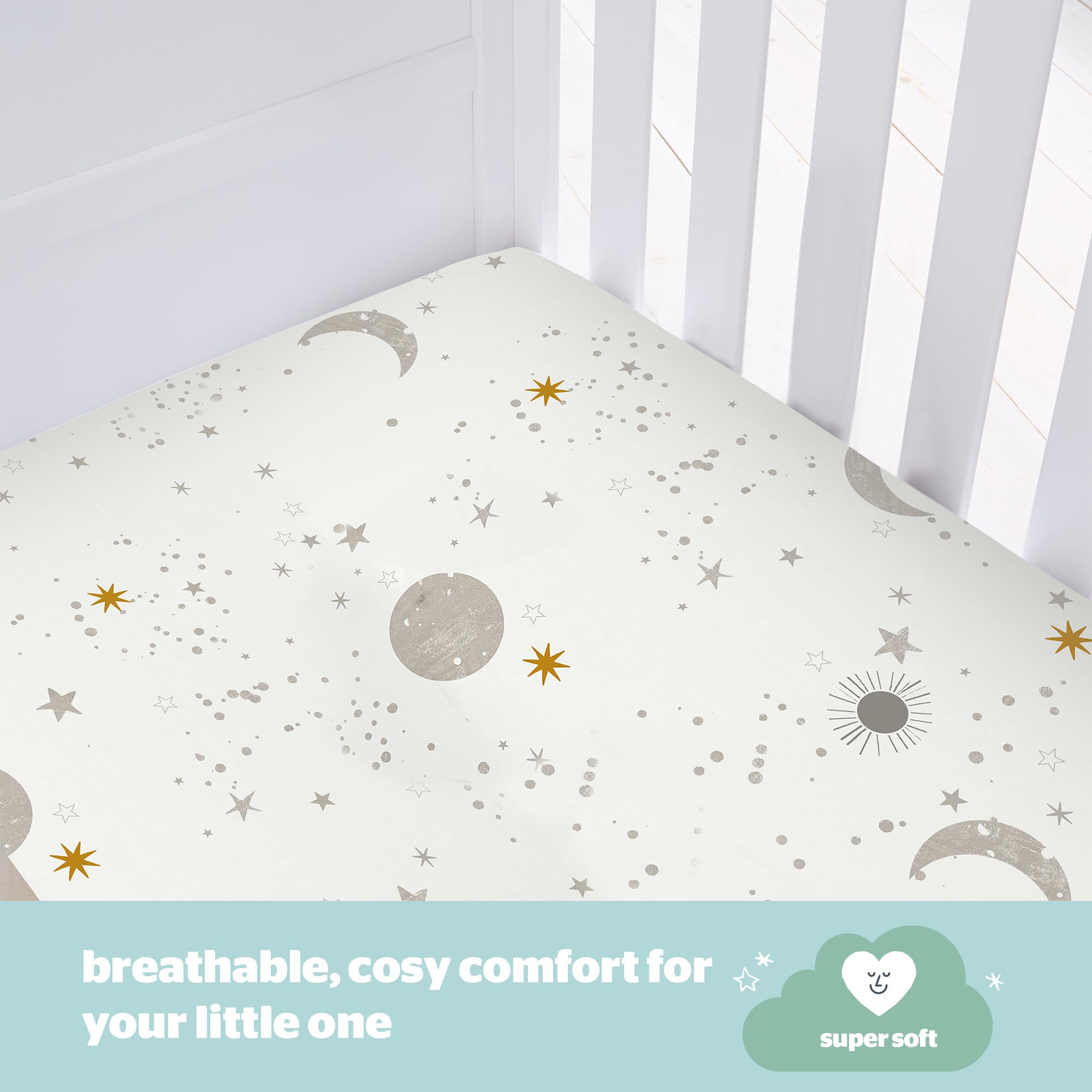 Silentnight Safe Nights Fitted Sheet, Cot Mattress, Breathable 100% Cotton Jersey, Super Soft Kind to Baby Skin, 120x60cm - Image 2