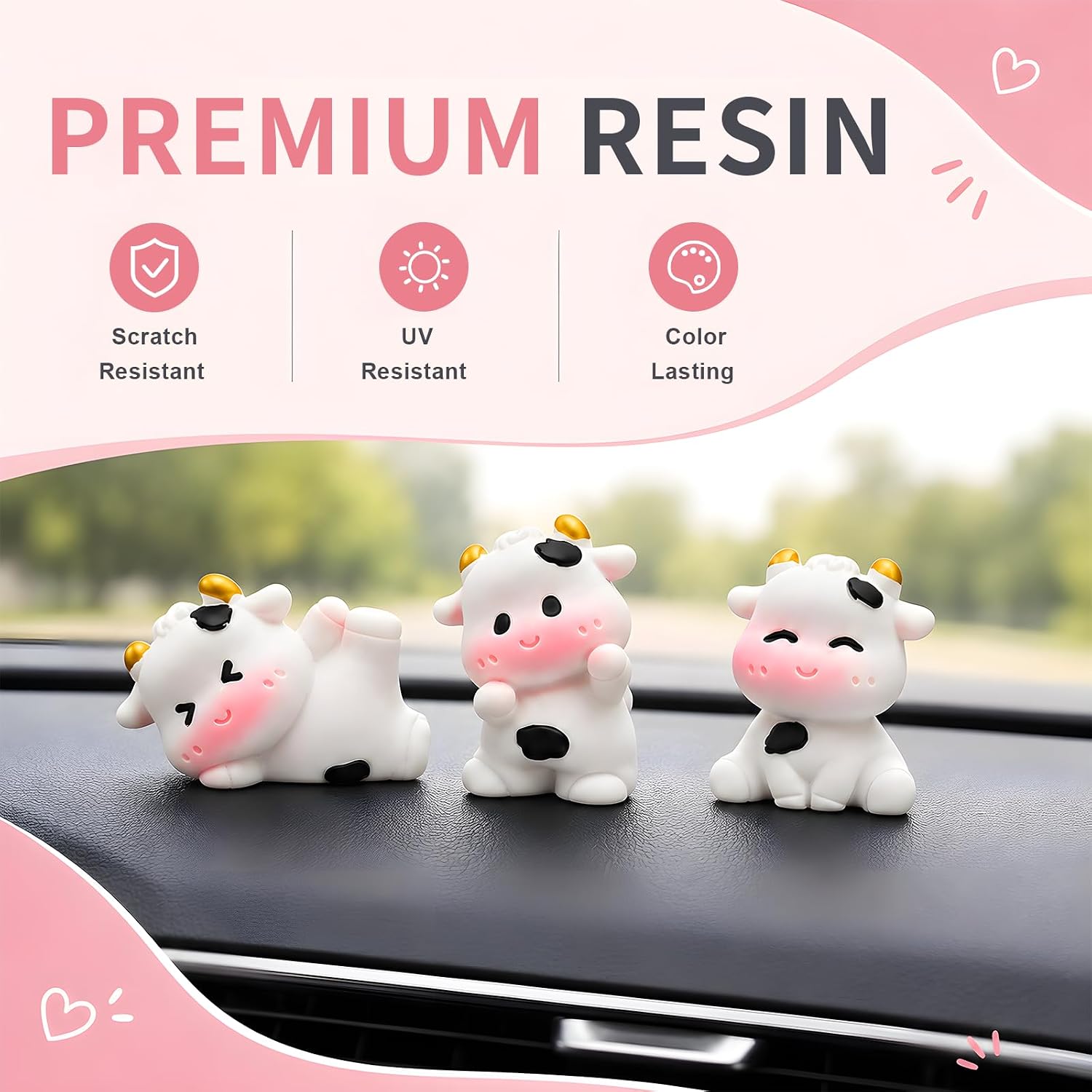 6PCS Mini Cows Car Decoration, Cow Auto Dashboard Mirror Ornament image 3