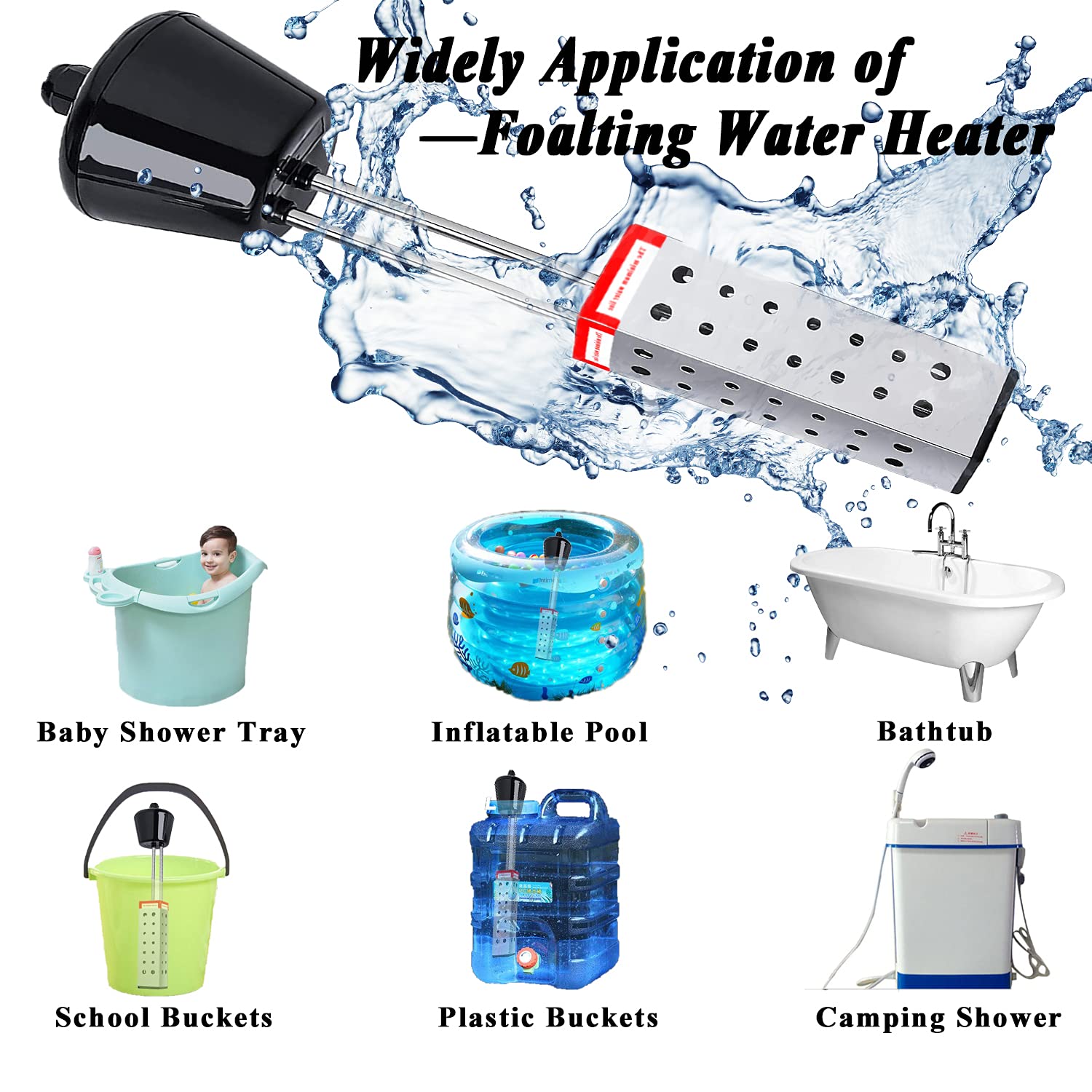 1500W Electric Immersion Water Heater, Portable Submersible Water