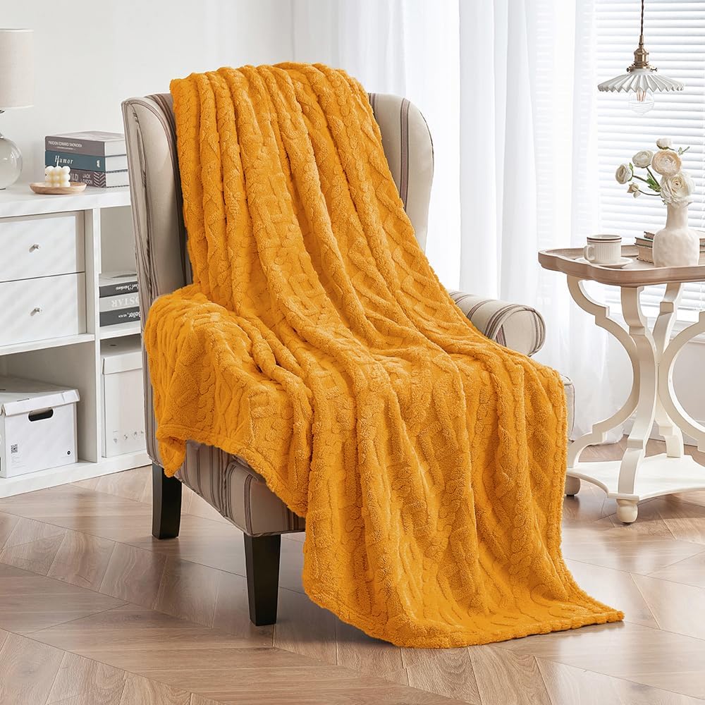 MIULEE Fleece Throw Blanket with 3D Stylish Jacquard Weave Design