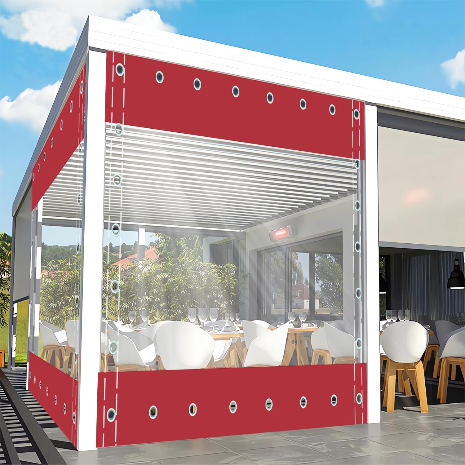 Clear Waterproof Tarpaulin Curtains with Grommets,Heavy Duty Transparent Tarpaulin,Outdoor Side Panels for Pergola/Patio/Porch/Gazebo,（Height x Length）3.8x4m/12.47x13.12ft