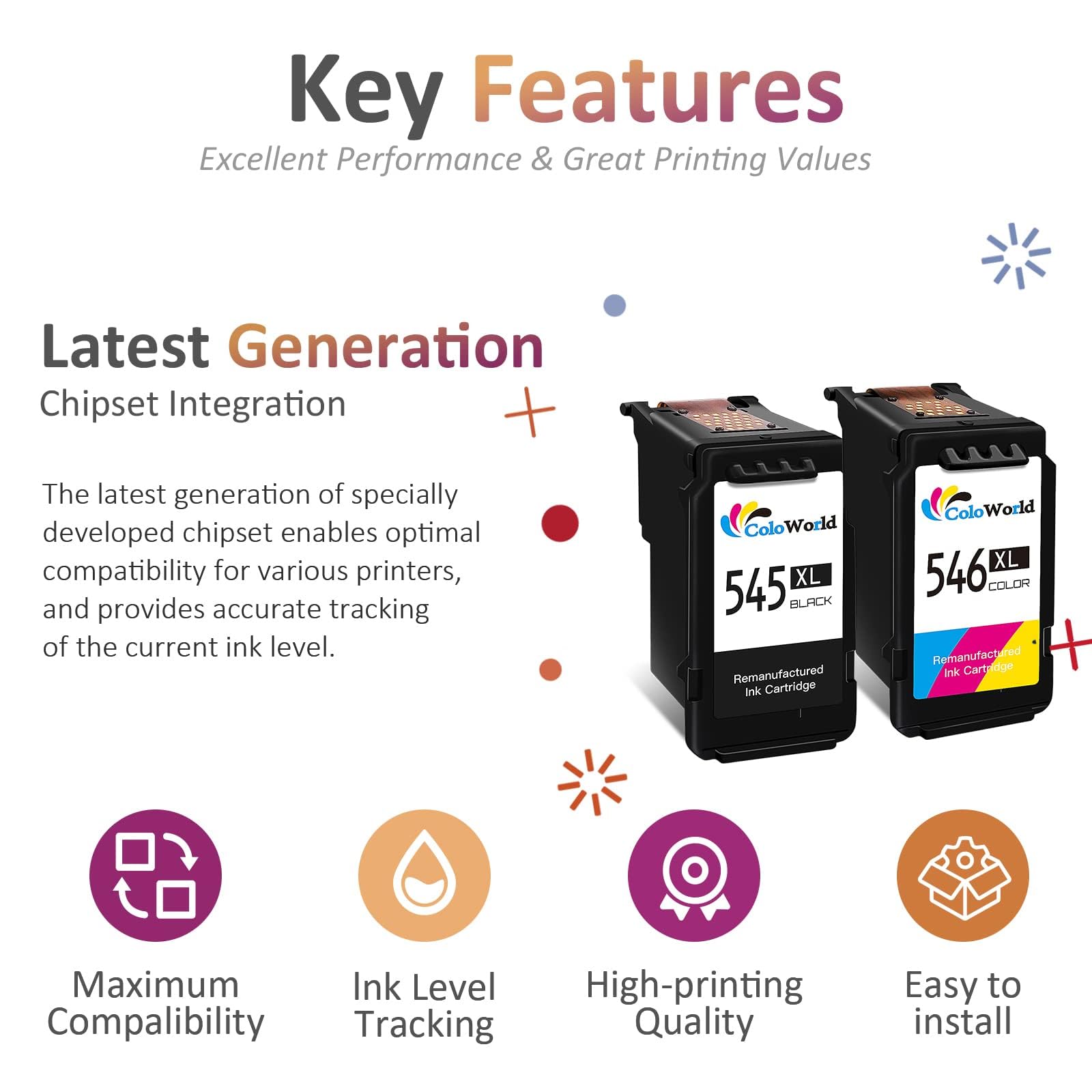 Cartouches D'encre Compatibles 545XL Noir & 546XL Couleur - Pour Imprimantes Canon Pixma TS3350, MG2550, MX495, TR4550 Et Autres - Multipack - 10