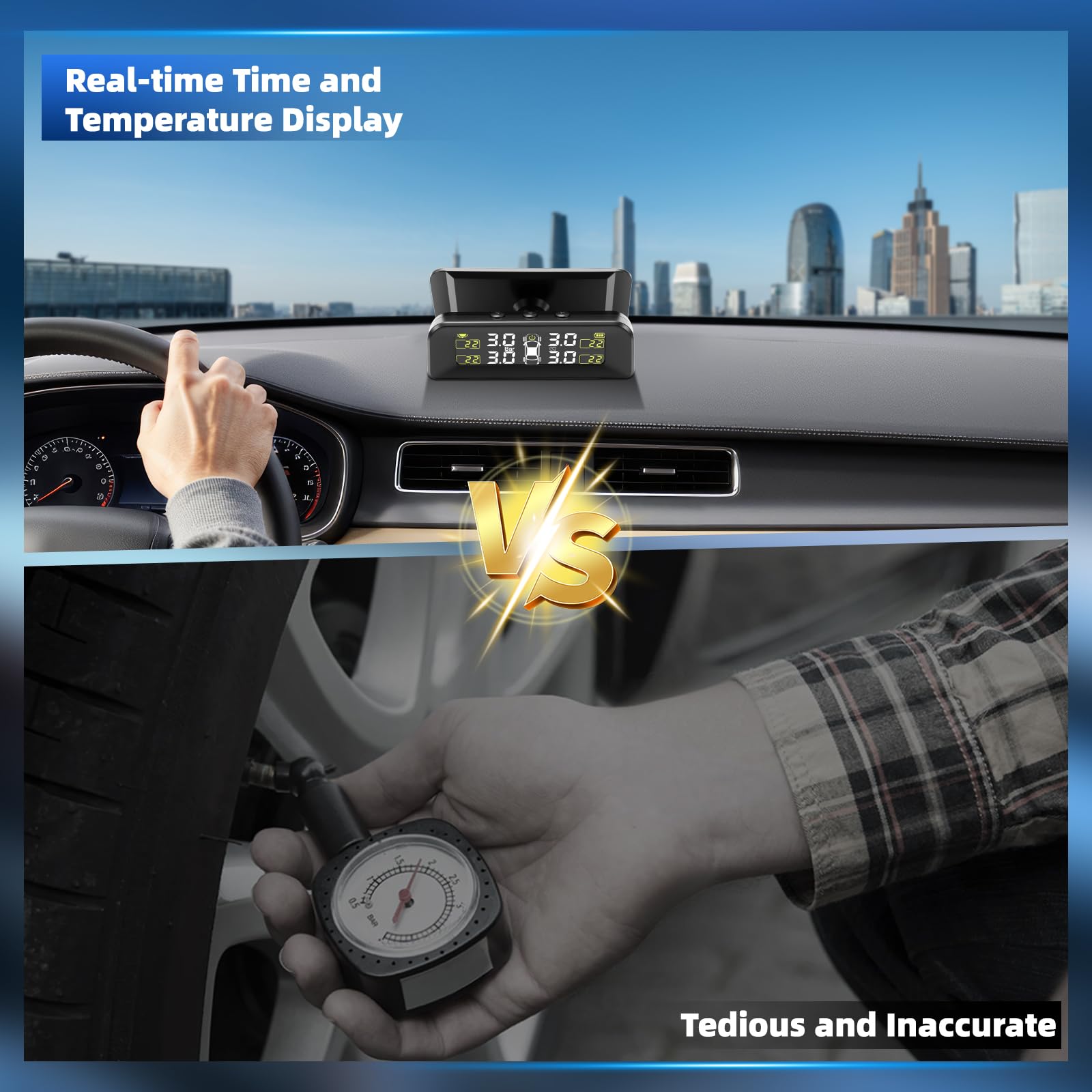 Reifendruckkontrollsystem TPMS RDKS Solar(0-3.5Bar) Wireless & USB Aufladung, 5 Alarmmodi(druck und temperatur), Externer Reifendrucksensor, Reifendruckwächter Ausrüstung für Autos, SUVs