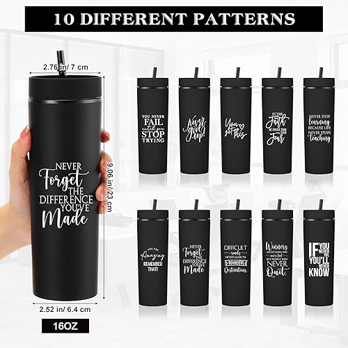 Miniatura 2 de Tioncy 10 piezas de regalos de agradecimiento a los empleados, regalo de agradecimiento a granel, vaso de 16 onzas mate inspirador con tapa y popote