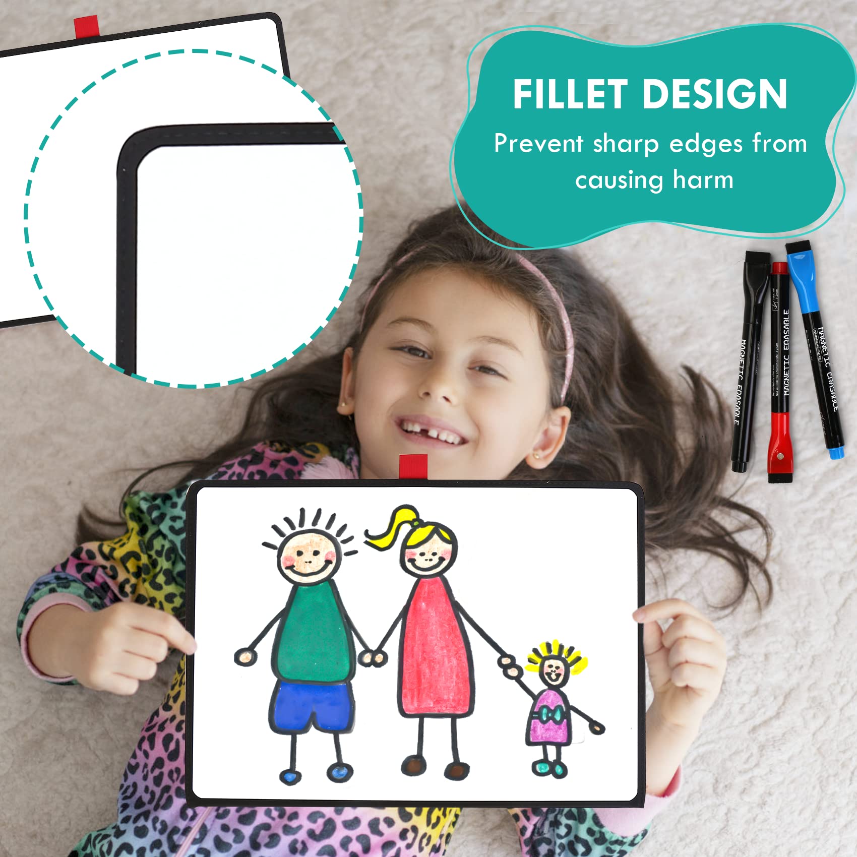 Tragbare 31cm x 22cm kleine Whiteboard, magnetisches Trockenlöschbrett mit 3 Markern, Radiergummi & stilvollem rotem elastischen Stifthalter für Geschäft, Bildung & Zuhause