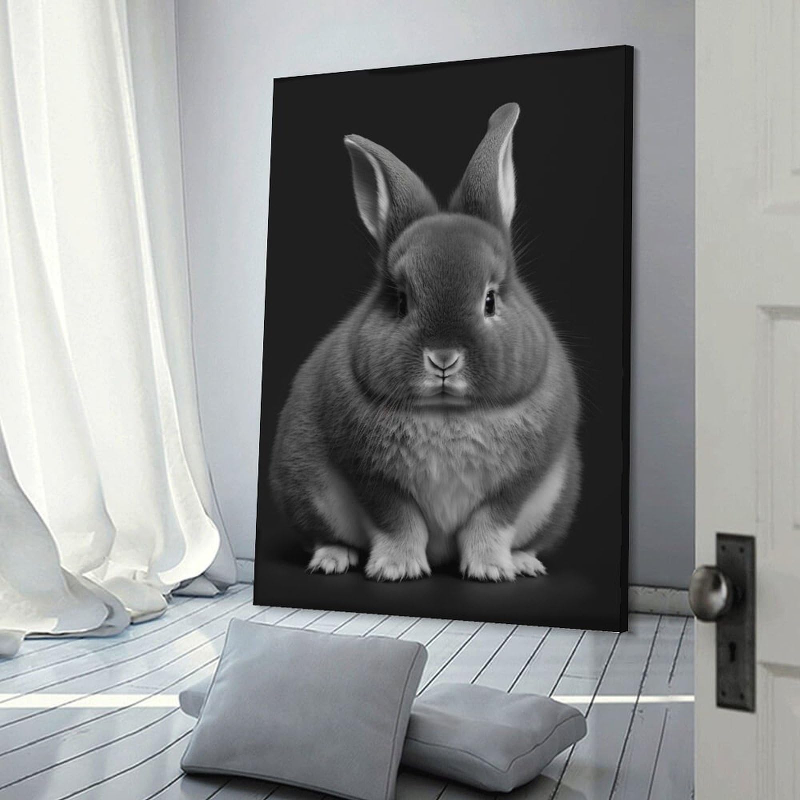 Junmoney Canvas Wall Decor Portrait of A Bunny, 24x36inch(60x90cm), for Gallery Wall Layouts in Home Or Office, Home Wall Art for Statement Displays