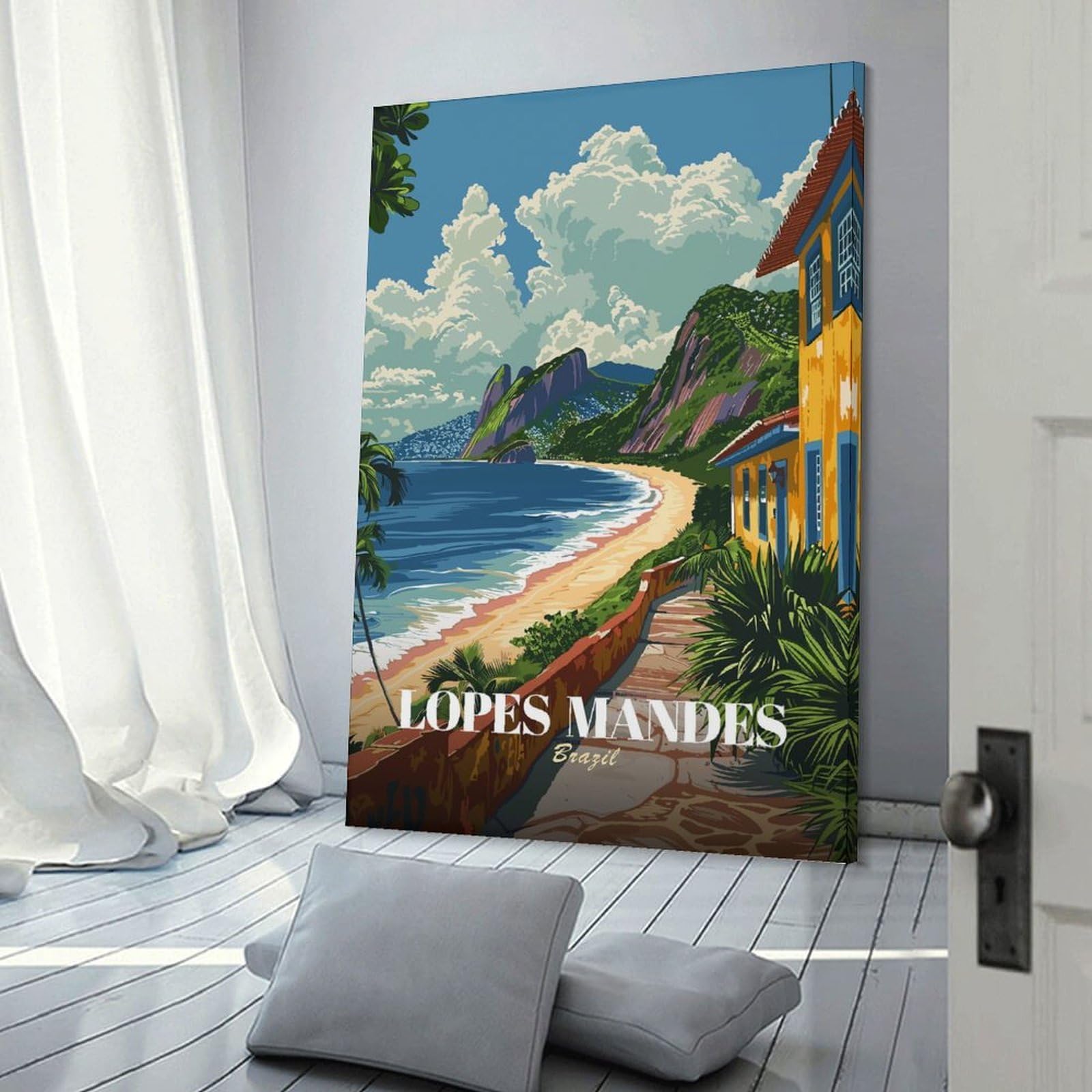 Junmoney Frame-Style-14 Canvas Wall Art Lopes Mendes Beach, Brazil, 08X12inch(20X30cm), For Lounge Decor, Bedroom Walls Or Flats, Eye Catching Artwork For Blank Walls