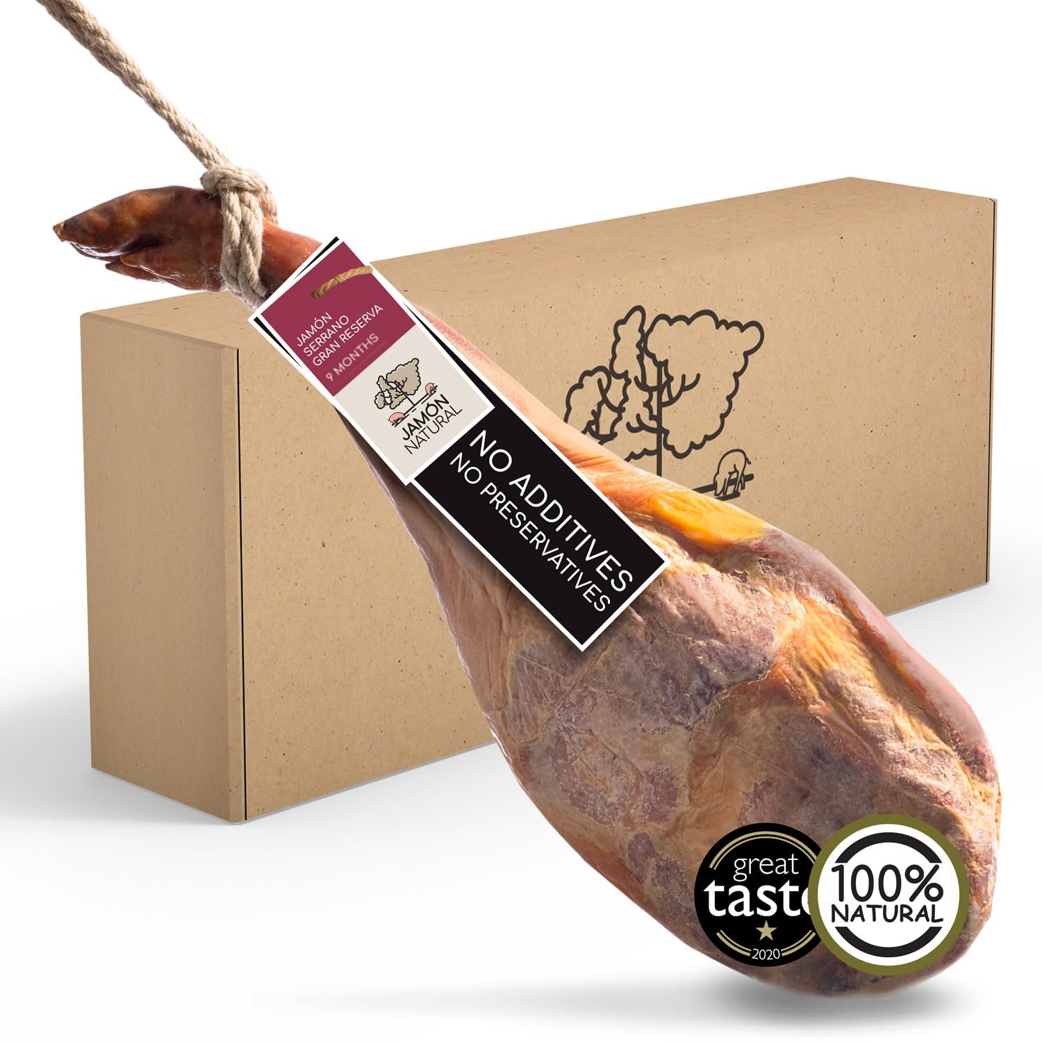 Jamon Serrano Spanischer Schinken | 3,5 kg Vorderschinken Serrano Gran Reserva | 100% natürlich - keine Zusatzstoffe oder Konservierungsmittel | Gewinner eines Great Taste Award 2020