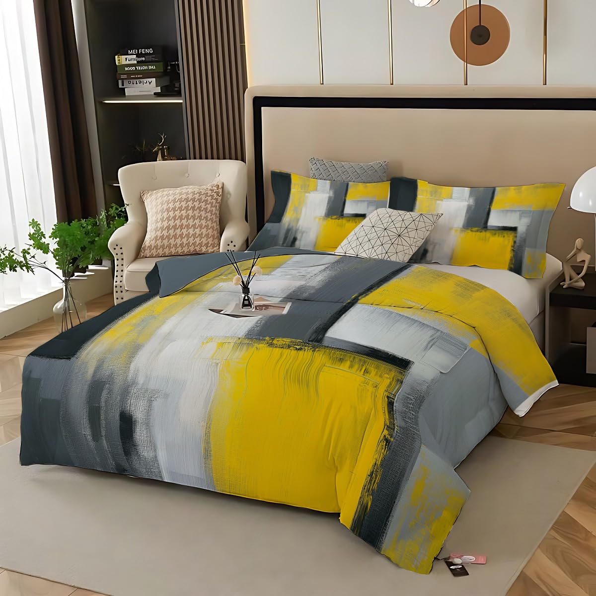 Parure de lit peinture à l'huile abstraite en polyester doux et réversible