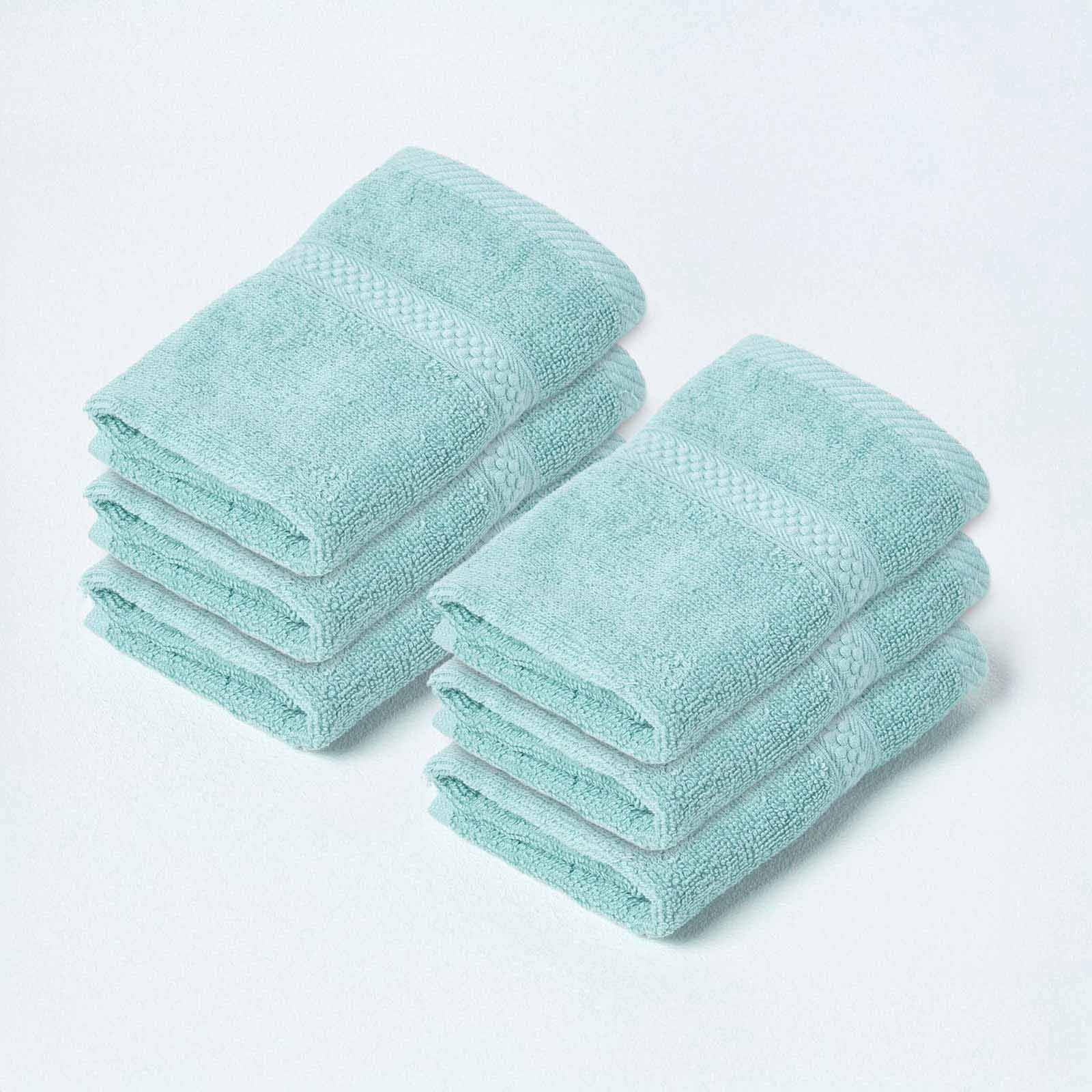 HOMESCAPES Light Blue Turkish Cotton Set of 4 Face Cloths Flannel Super Soft Thick & Absorbent 500 GSM Towel Heavy Weight for everyday Luxury — view 31