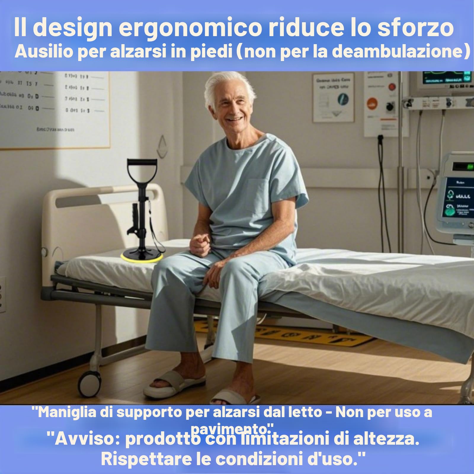 Supporto regolabile in altezza e rialzo per la mobilità (41-61 cm) – Dispositivo di assistenza per anziani con base antiscivolo, aiuta anziani e disabili a stare in piedi, camminare in
