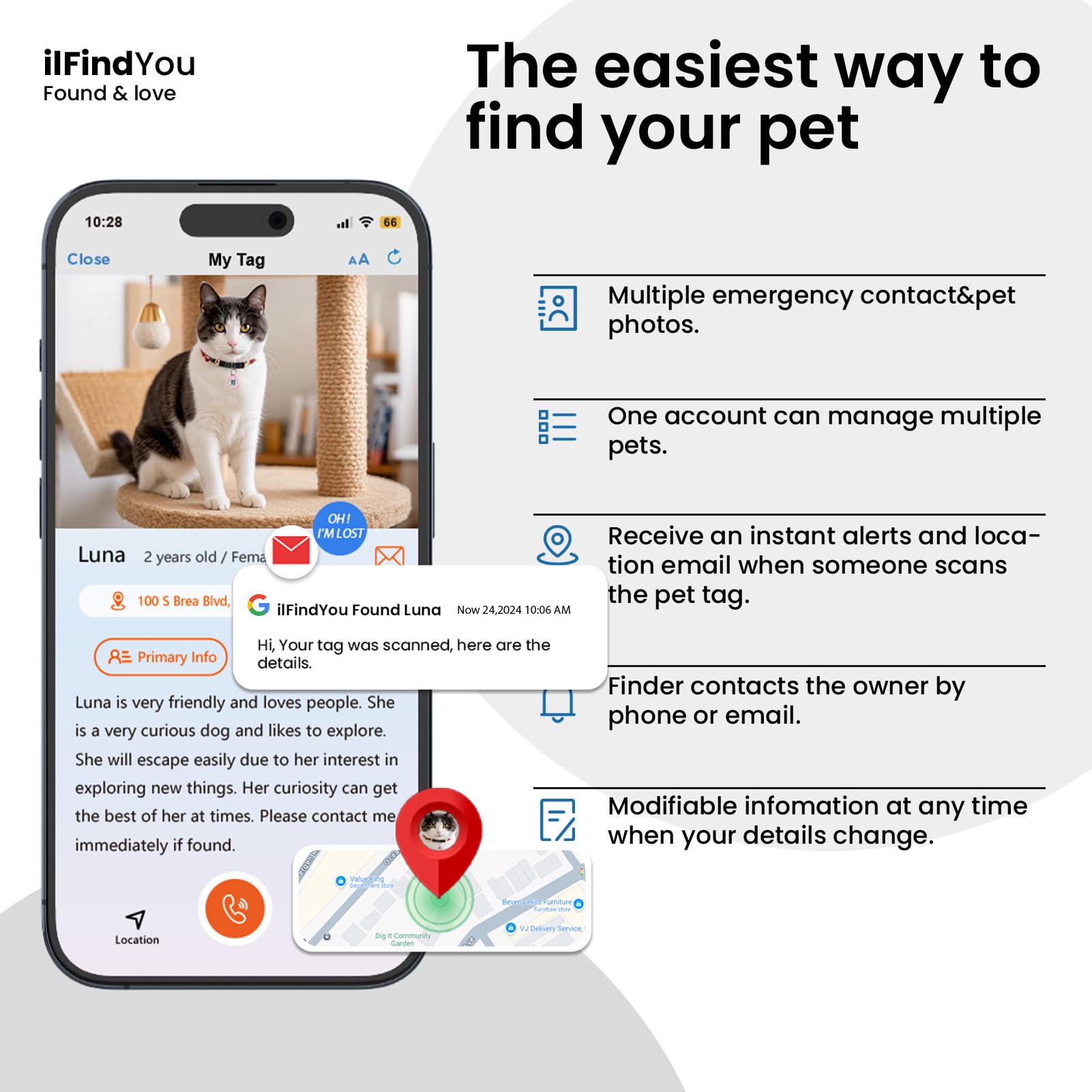 Targhette per gatti personalizzate, piccole, con codice QR, per collare per gattini, avvisi di posizione di scansione, rosa S