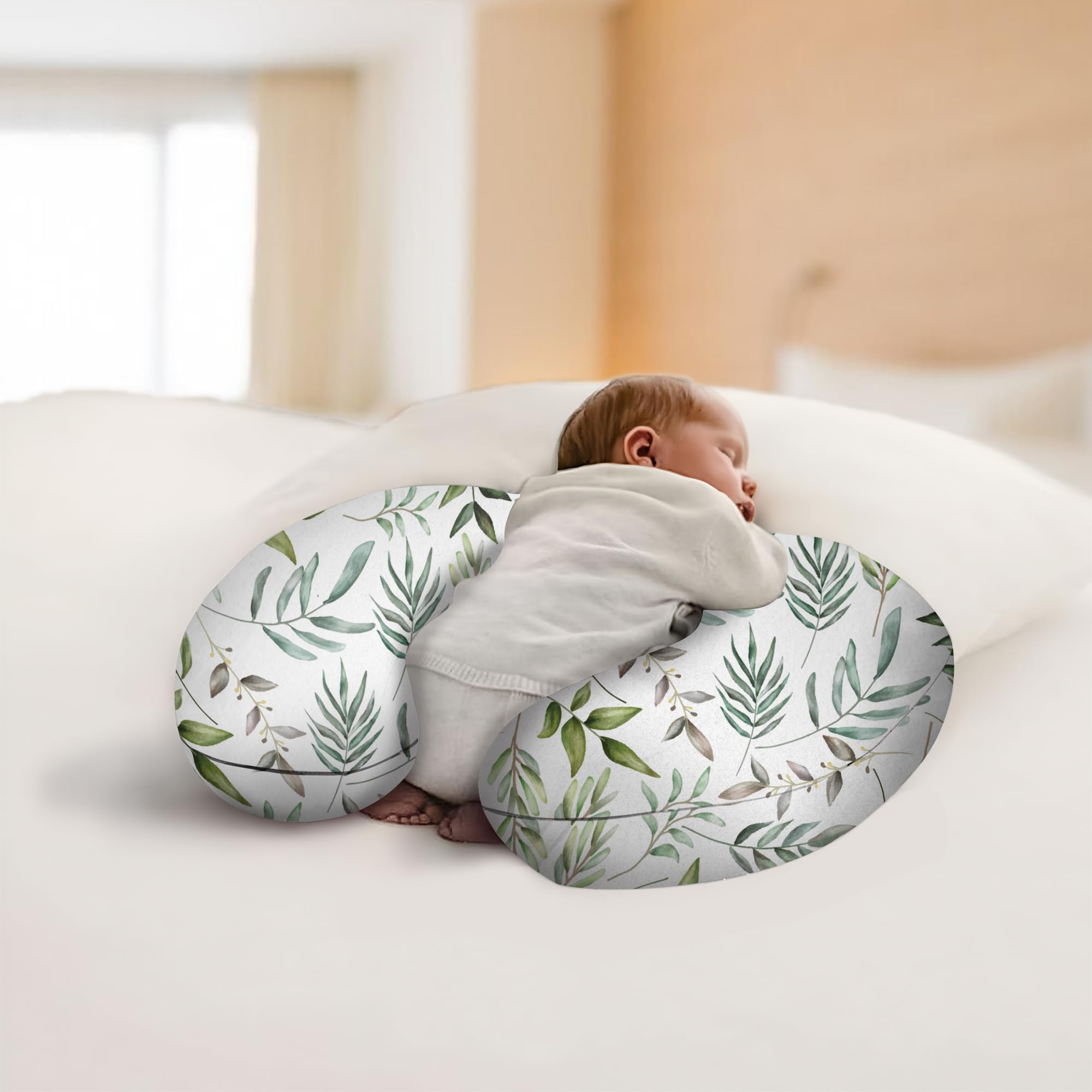 TILLYOU Breast Feeding Baby Pillow with Detachable Velvet Cover | Feeding Pillow for New Born Baby |Infant Support for Baby and Mom Cradle with Velvet Cover (Forest)
