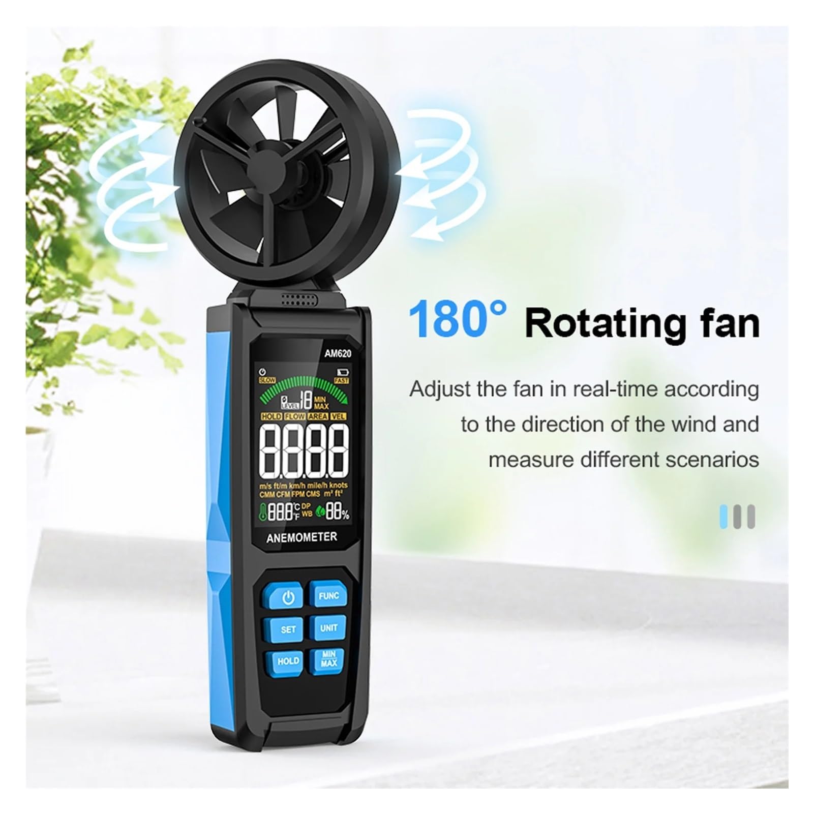 Anemometri, Anemometro digitale resistente all'erosione, misuratore di velocità del vento digitale preciso, 8 pale sensibili girevoli