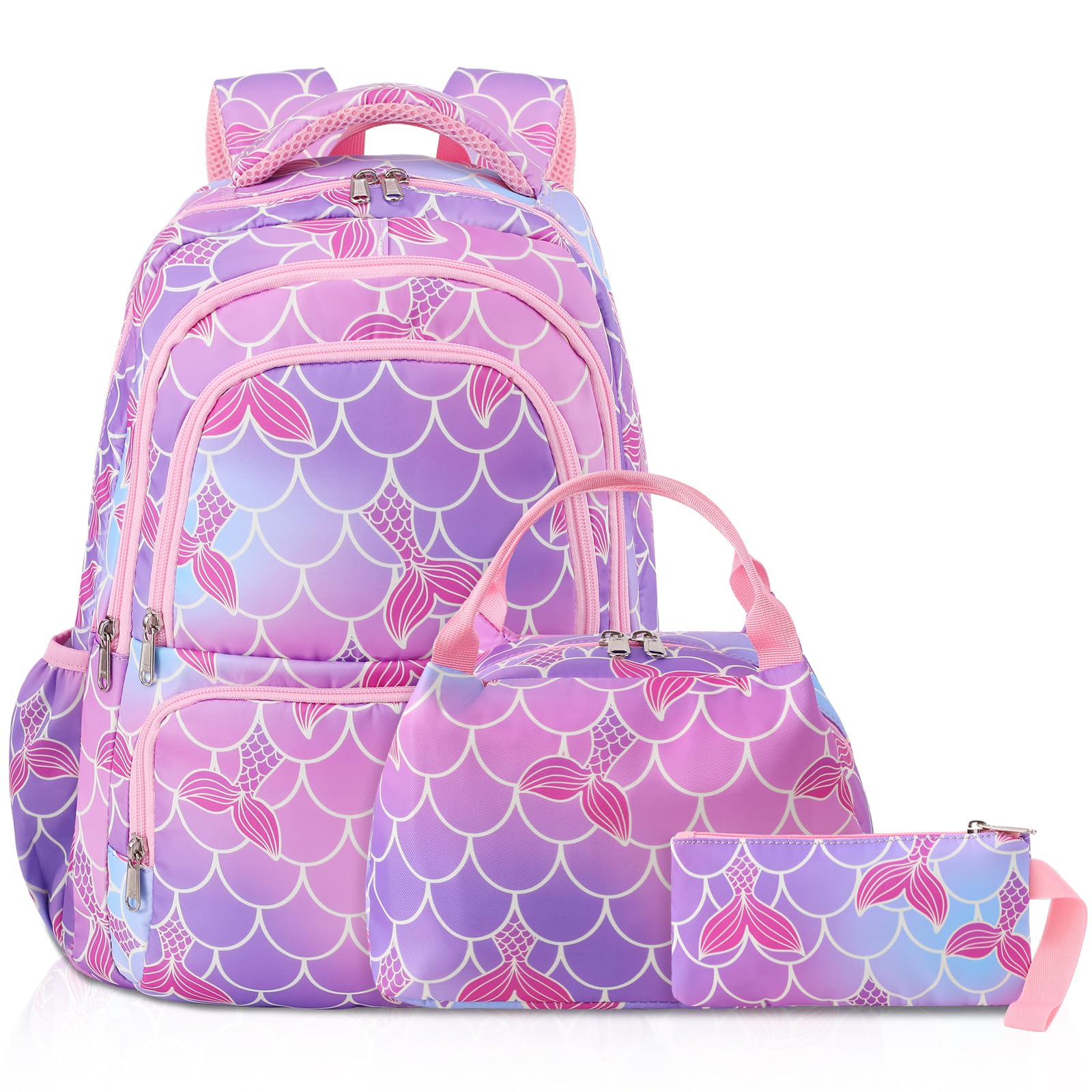 Woosir Girls Backpack Mermaid School Backpack with Lunch Box SchoolBags for Kids Kindergarten Elementary Preschool Bookbag Kids Backpacks Back to