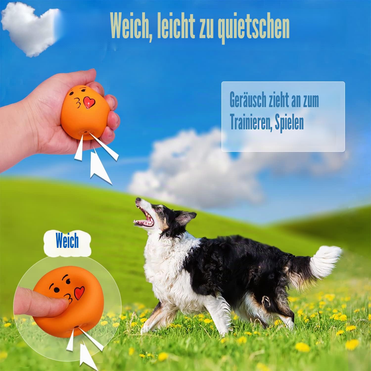 HOLYSTEED Quietschendes Hundespielzeug für mittelgroße Hunde, weicher Latex, quietschende Hundebälle, lächelndes Hundespielzeug, 6 runde Bälle für kleine, mittelgroße Rassen