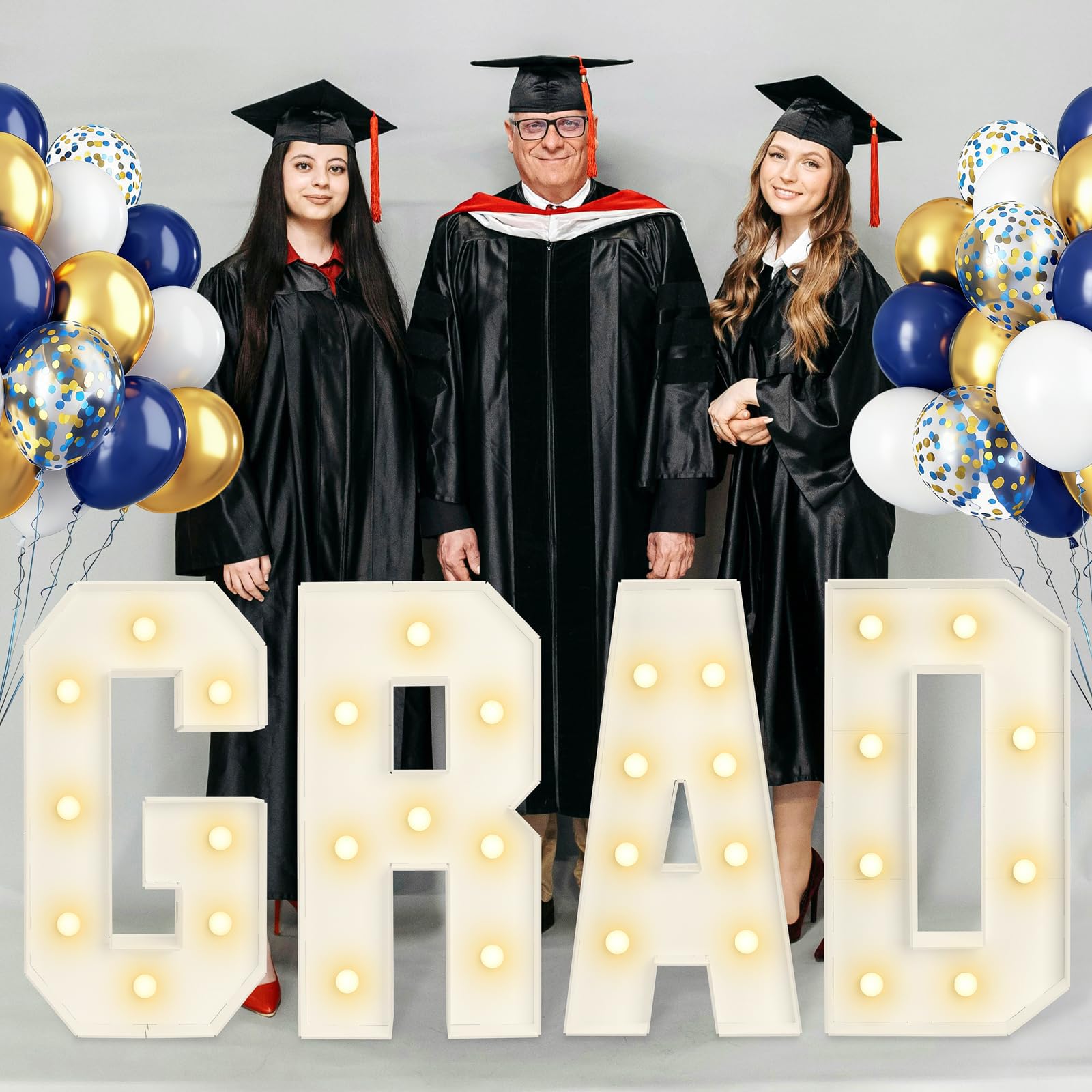 3.3FT Giant GRAD Marquee LED Light Sign, Warm White Illuminated Foam Board Light Up Letters, Reusable Grad Party Decor, Quick Assembly Photo Backdrop for Class of 2026 Grad Celebration,100cm/40in