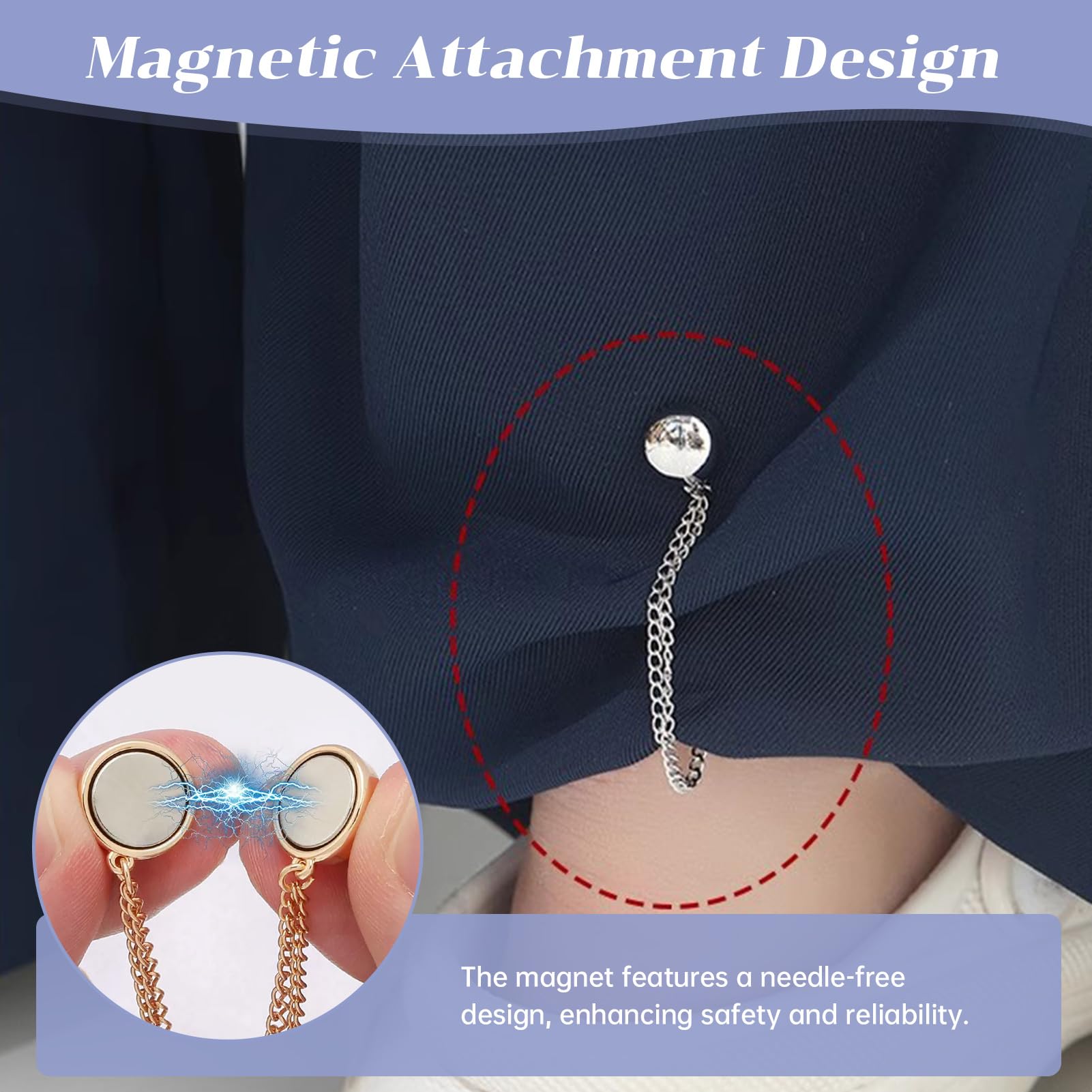 12 clips magnéticos para ropa con cadena, clips magnéticos de metal para ropa para mujer en plomizo, oro y plata, pines multiusos para ajustar el dobladillo, mangas, pantalones e hiyabs