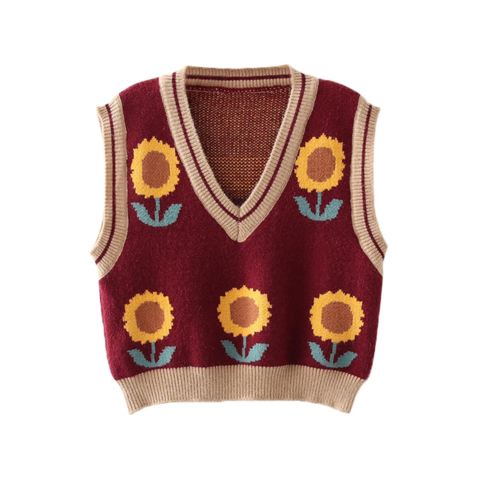 Women's Sweater Vest,Y2K Sleeveless Pattern Preppy Style Knitted Crop Tank Top for Girl