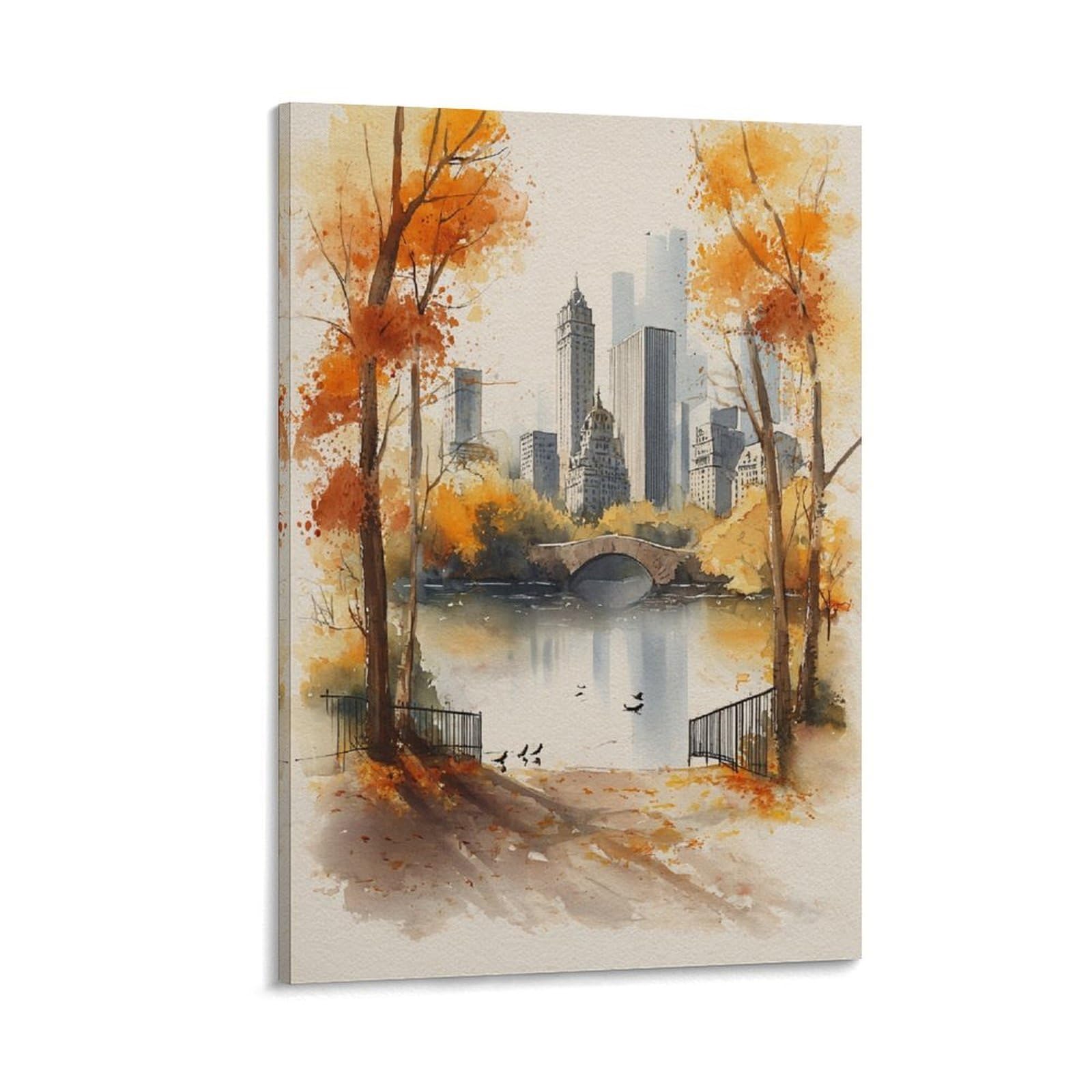 XWYMXZ Central Park Watercolor Print Winter Scene Posters 20x30inch(50x75cm) Vintage Watercolor Canvas Art