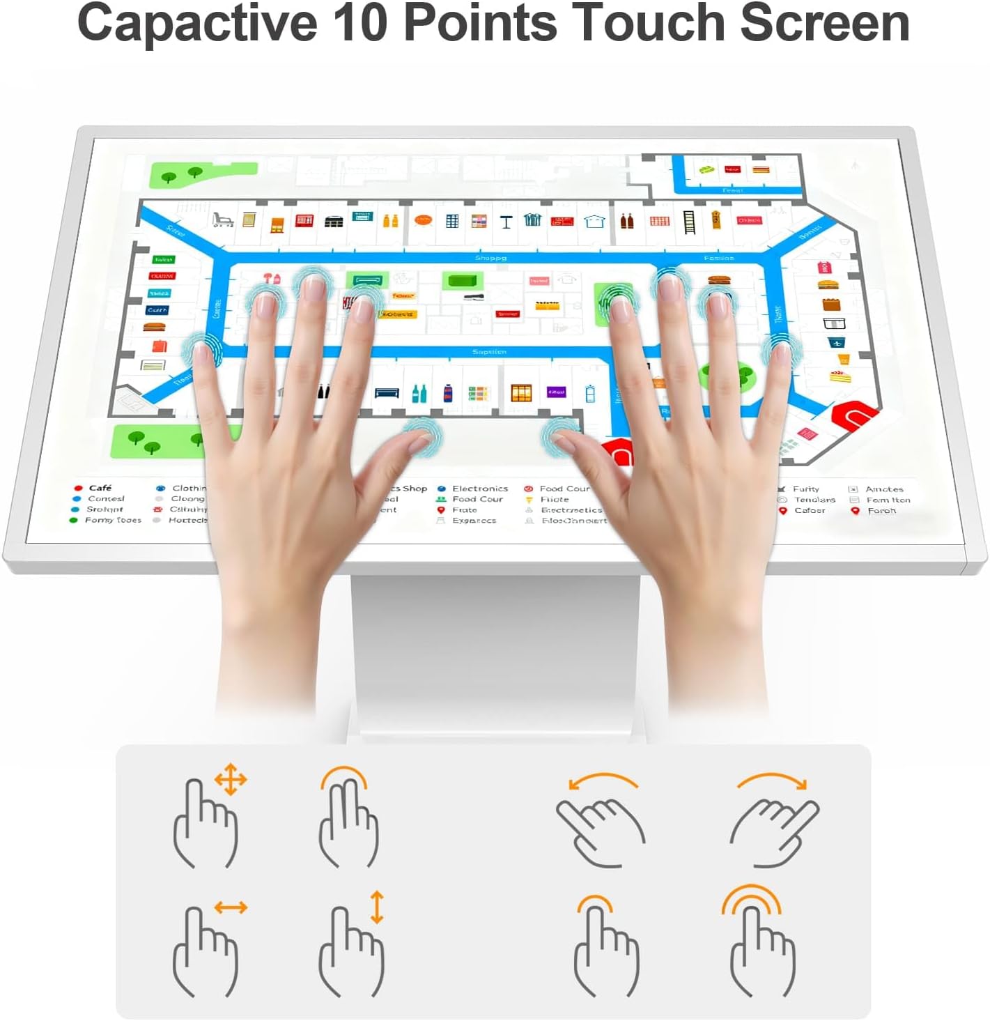 43 Inch Touch Screen Kiosk, 10pt PCAP Capactive Touch Screen Digital Signage, Windows OS K-Style Indoor Digital Signage, Interactive LCD Display Signage, U-Disk Publish Content, Split Screen