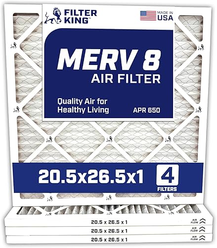Filter King 20.5x26.5x1 Air Filter 4-PACK MERV 8 HVAC Pleated AC Furnace Filters MADE IN USA Actual Size 20.5 x 26.5 x .75"