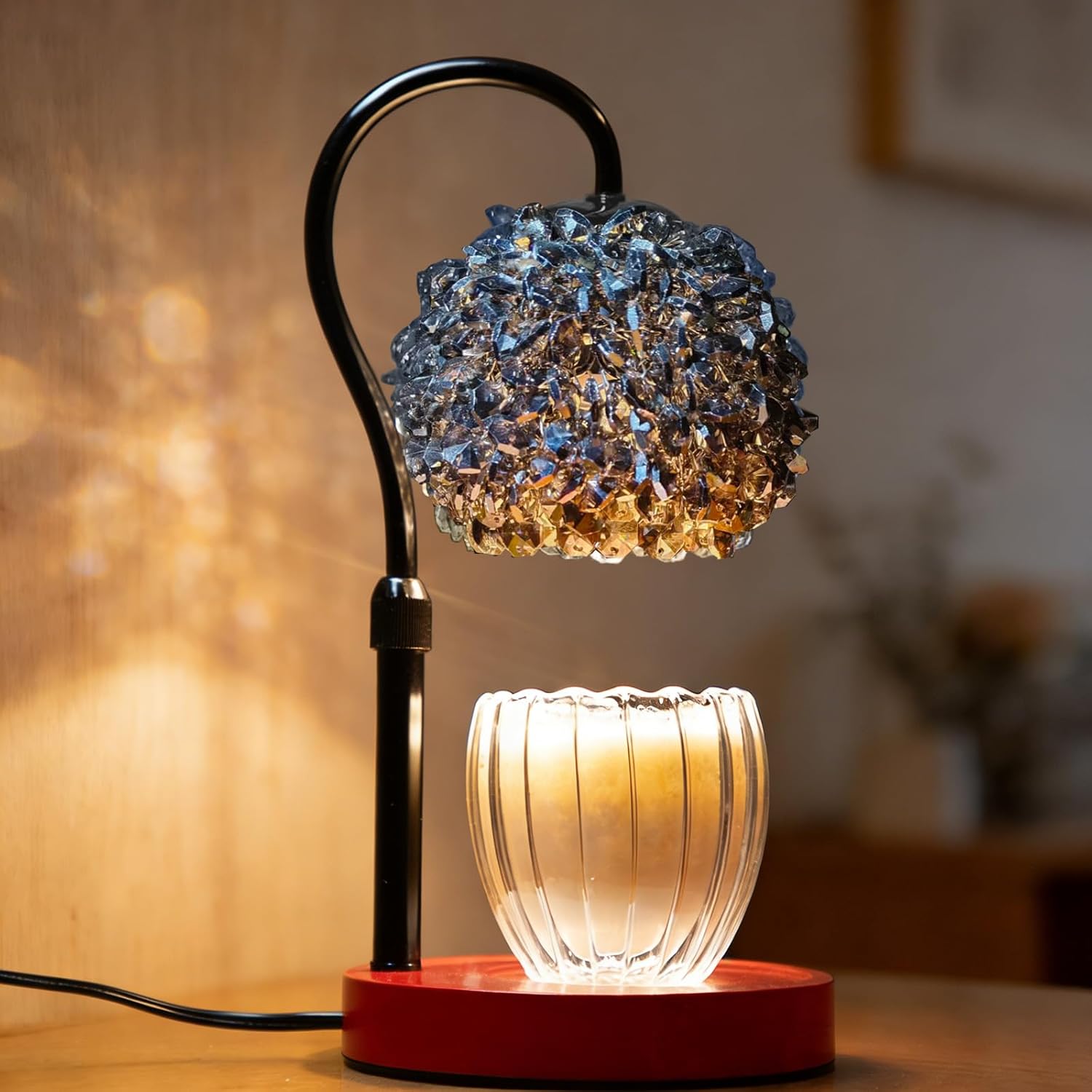 Candle Warmer Lamp with Timer, Dimmer Candle Lamp Warmer Adjustable Height, 312 K9 Crystals Lampshade Electric Wax Melt Warmer with 2 Bulbs, Wax Warmer for Scented Jar Candles (Black)