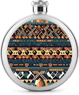 African Tribal Ethnic Texture Liquor Flask Round Stainless Steel Hip Leak Proof Whiskey Flasks for Birthday Christmas Gifts for Men Women Bridesmaid Wedding Party Supplies,5 Oz