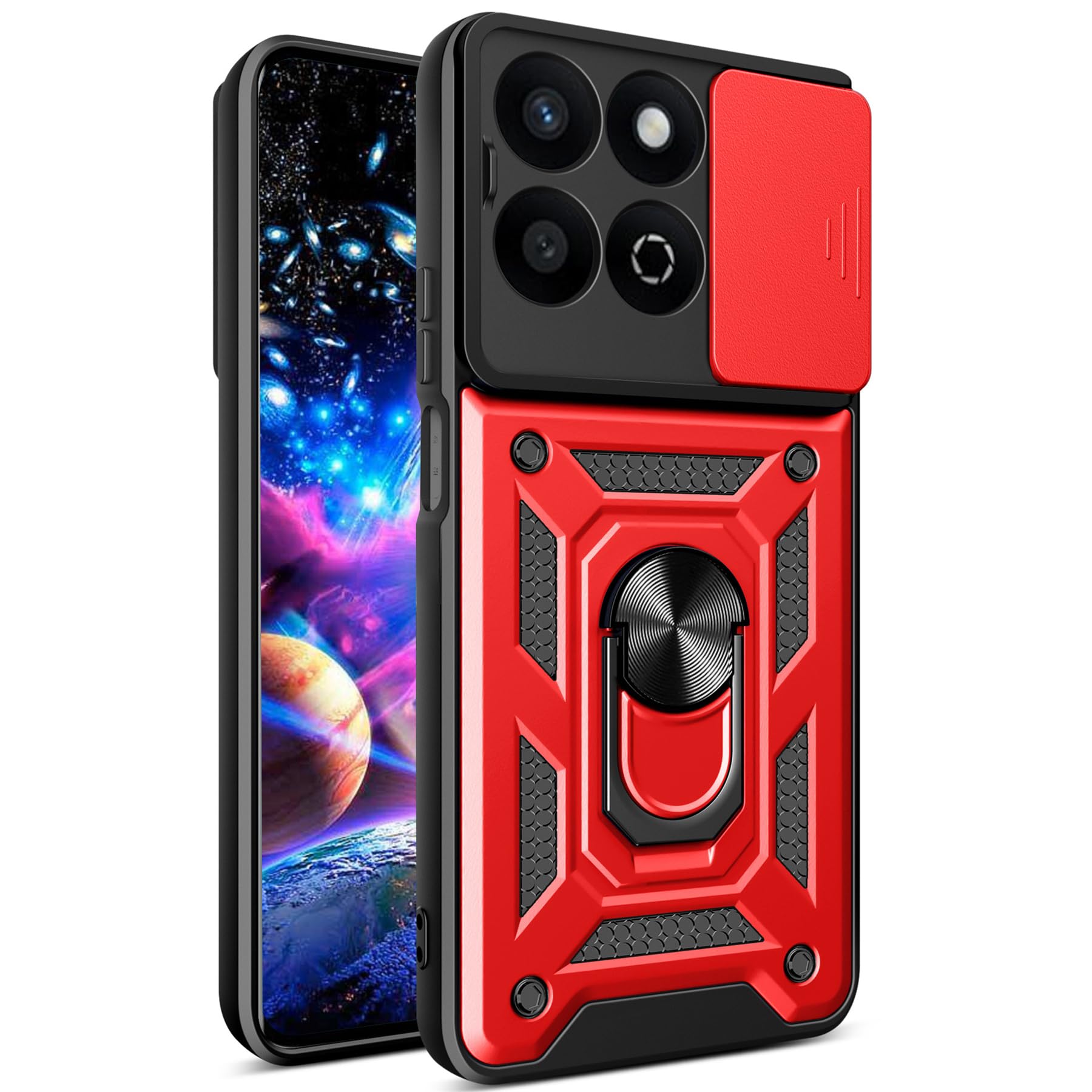 Ysnzaq Armor Case for Honor 200 Smart 5G, Military Grade Durable Shockproof Protective Phone Case with Kickstand & Slide Camera Lens Cover for Honor 200 Smart SJ Red