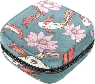 Lotus flowers fishes Sanitary Napkin Storage Bags Period Bag for Teen Girls Pad Bags for Period for School Sanitary Pouch for Feminine Products Lotus flowers fishes Sanitary Pad Storage Bag with Zipper for Teen Girls Women Ladies