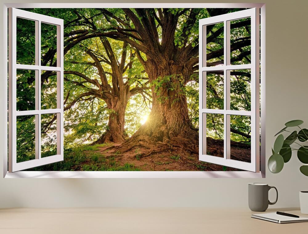 JVERF - JZZC35852 Trees Wilderness Nature Woods| Self-Adhesive Open Window Wall Sticker